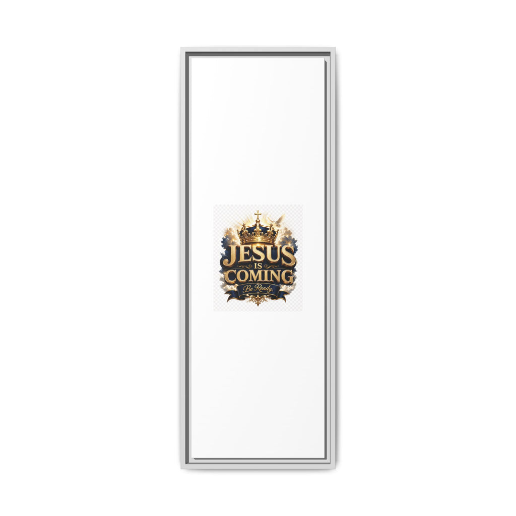Framed Matte Canvas — "Jesus Is Coming" Gold Crown Christian Wall Art