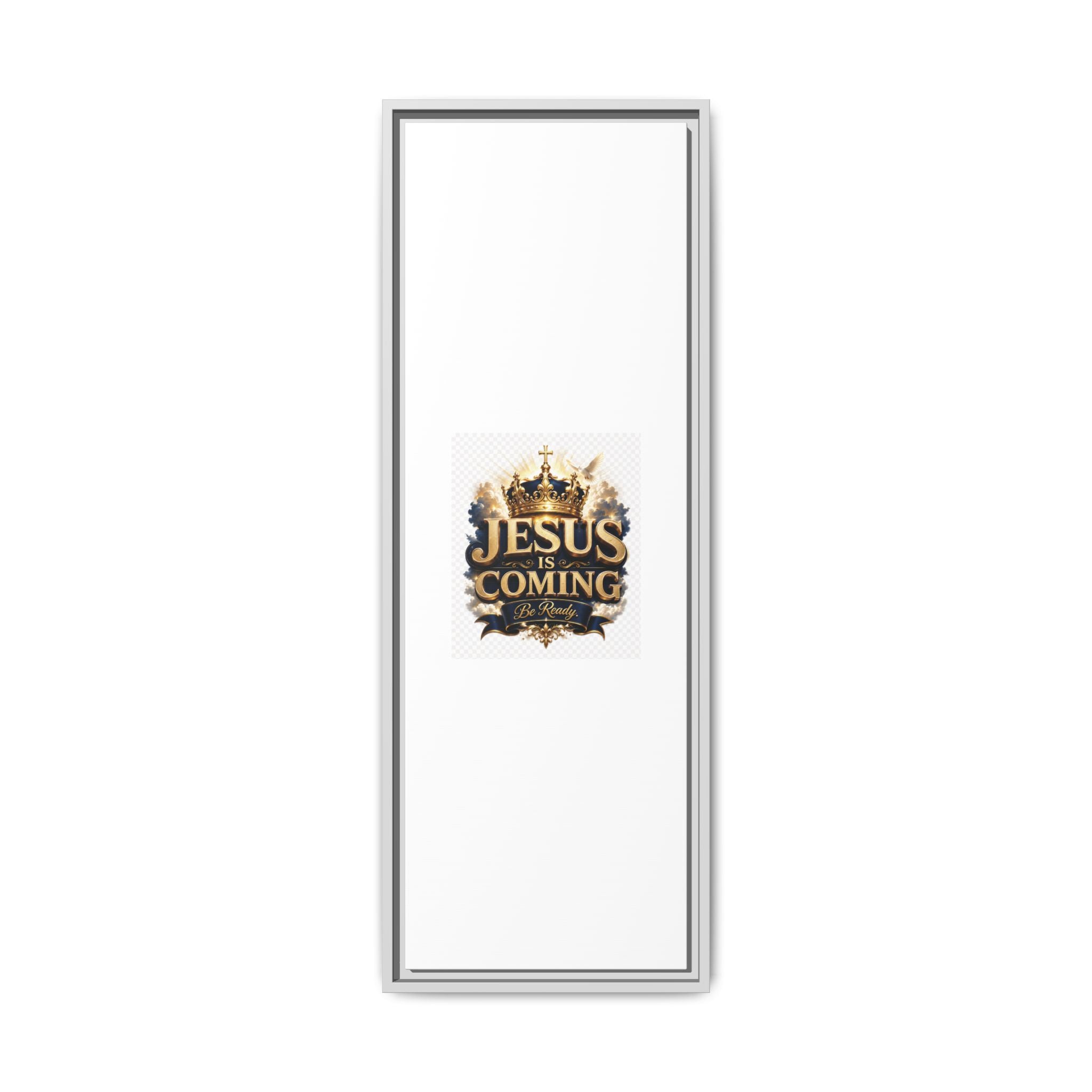 Framed Matte Canvas — "Jesus Is Coming" Gold Crown Christian Wall Art