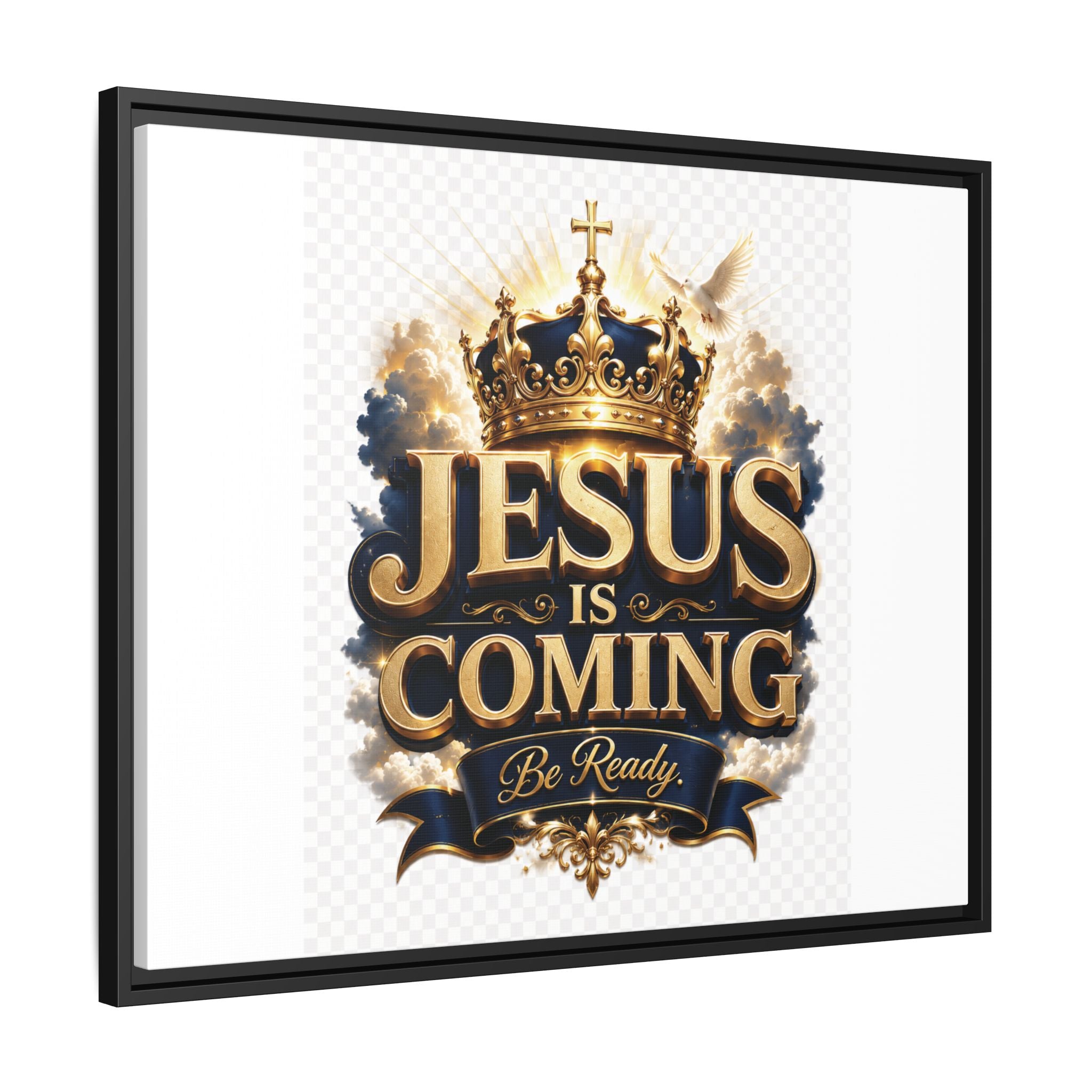 Framed Matte Canvas — "Jesus Is Coming" Gold Crown Christian Wall Art