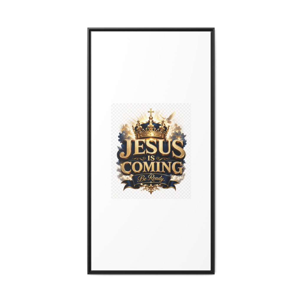 Framed Matte Canvas — "Jesus Is Coming" Gold Crown Christian Wall Art
