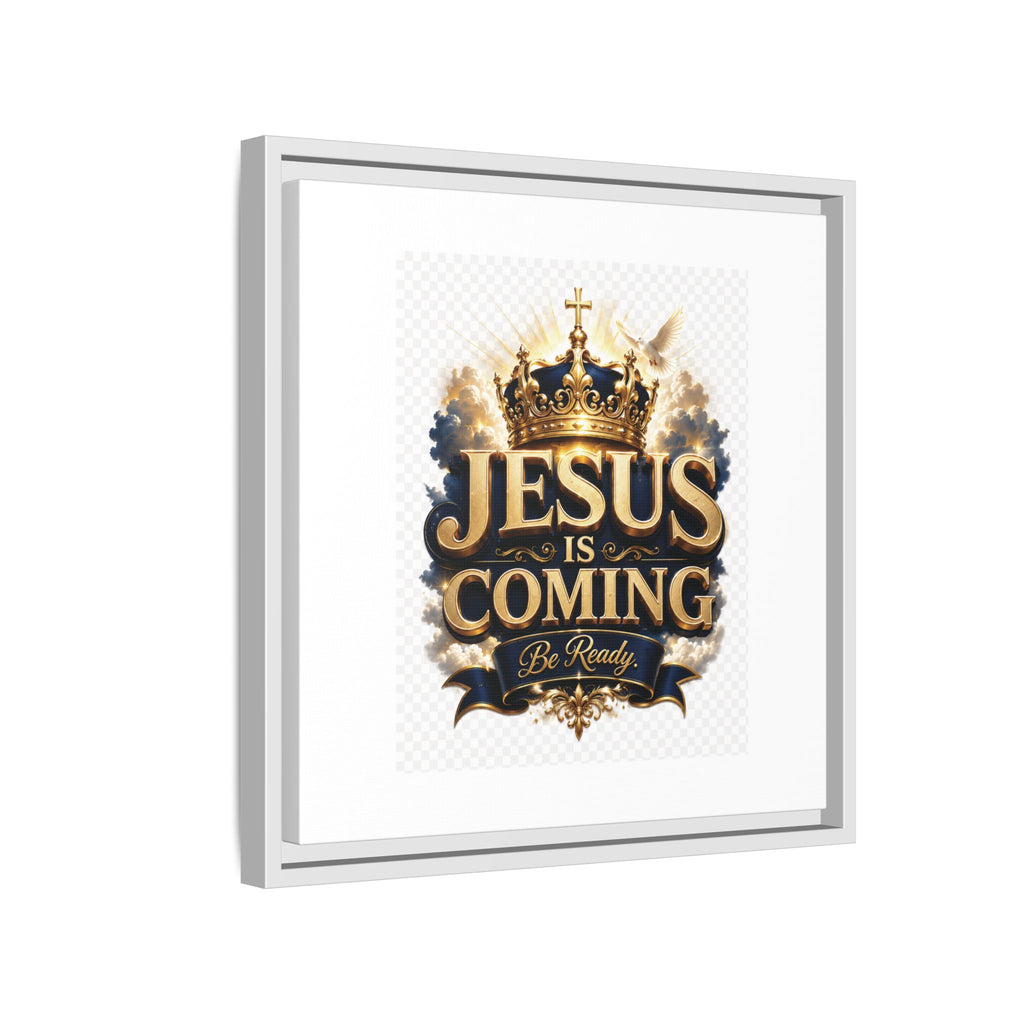 Framed Matte Canvas — "Jesus Is Coming" Gold Crown Christian Wall Art