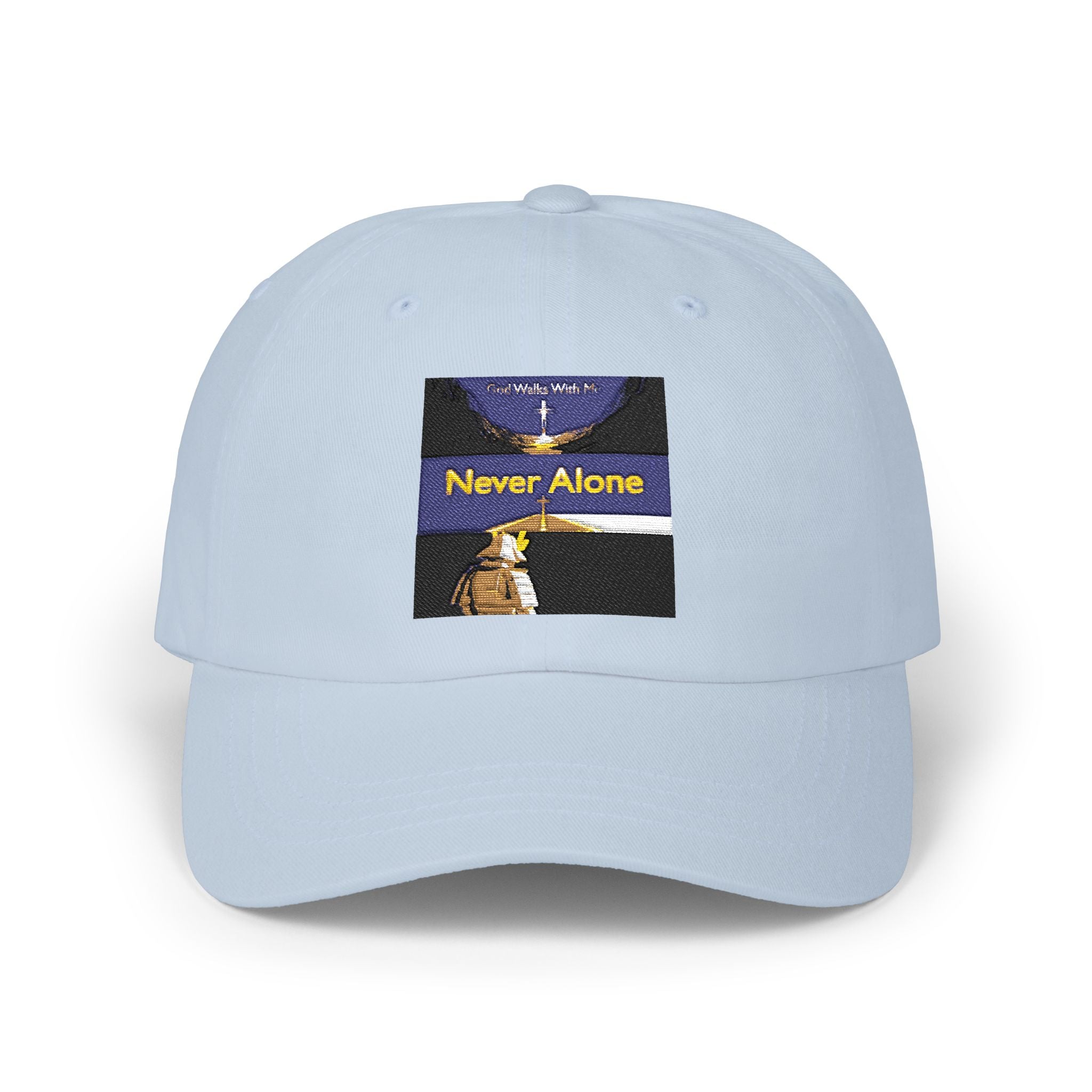Dad Cap — "Never Alone" Dog & Moon Embroidered Baseball Hat