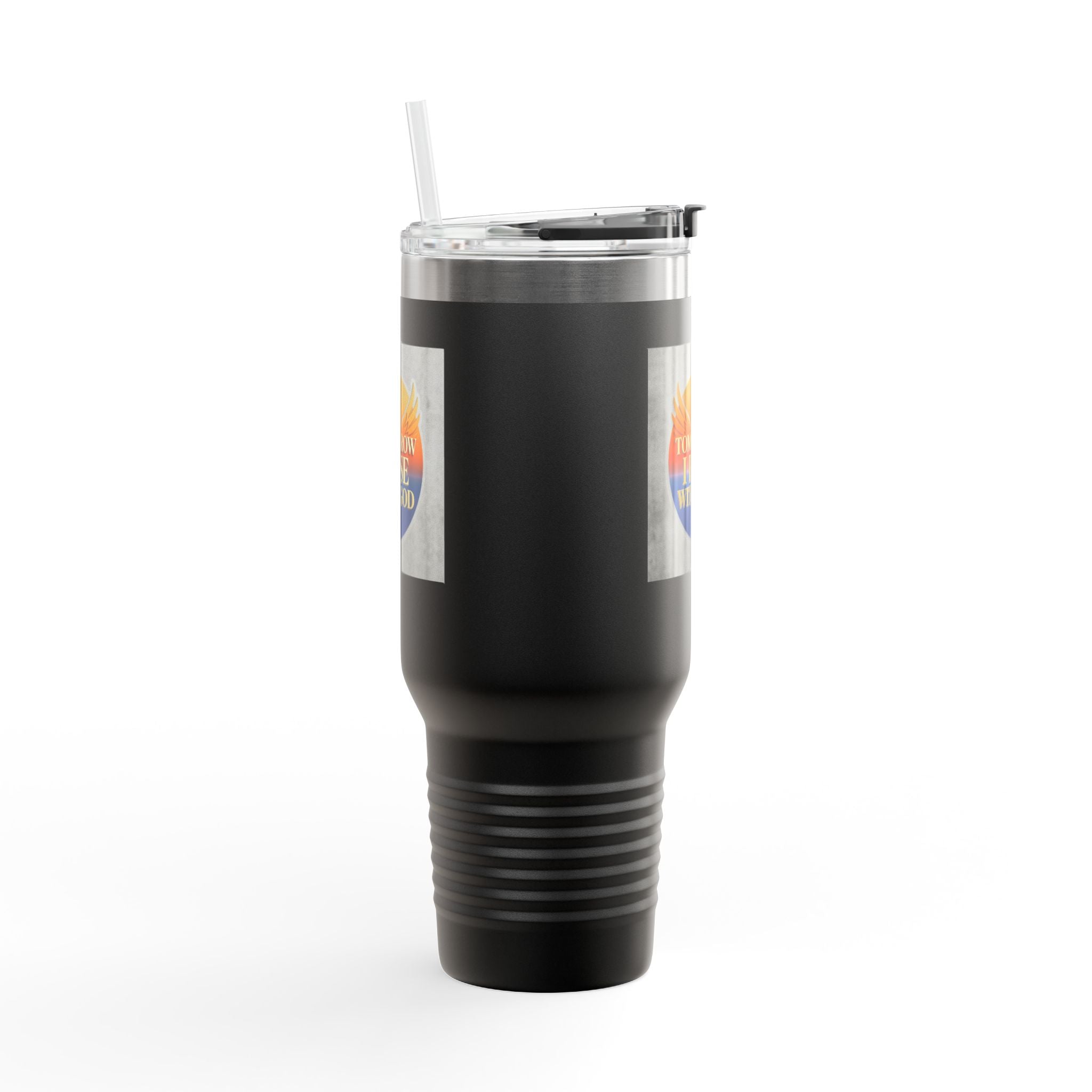 Insulated Travel Mug 40oz — "Tomorrow I Rise With God" Sunrise Faith Tumbler