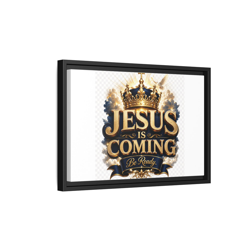Framed Matte Canvas — "Jesus Is Coming" Gold Crown Christian Wall Art