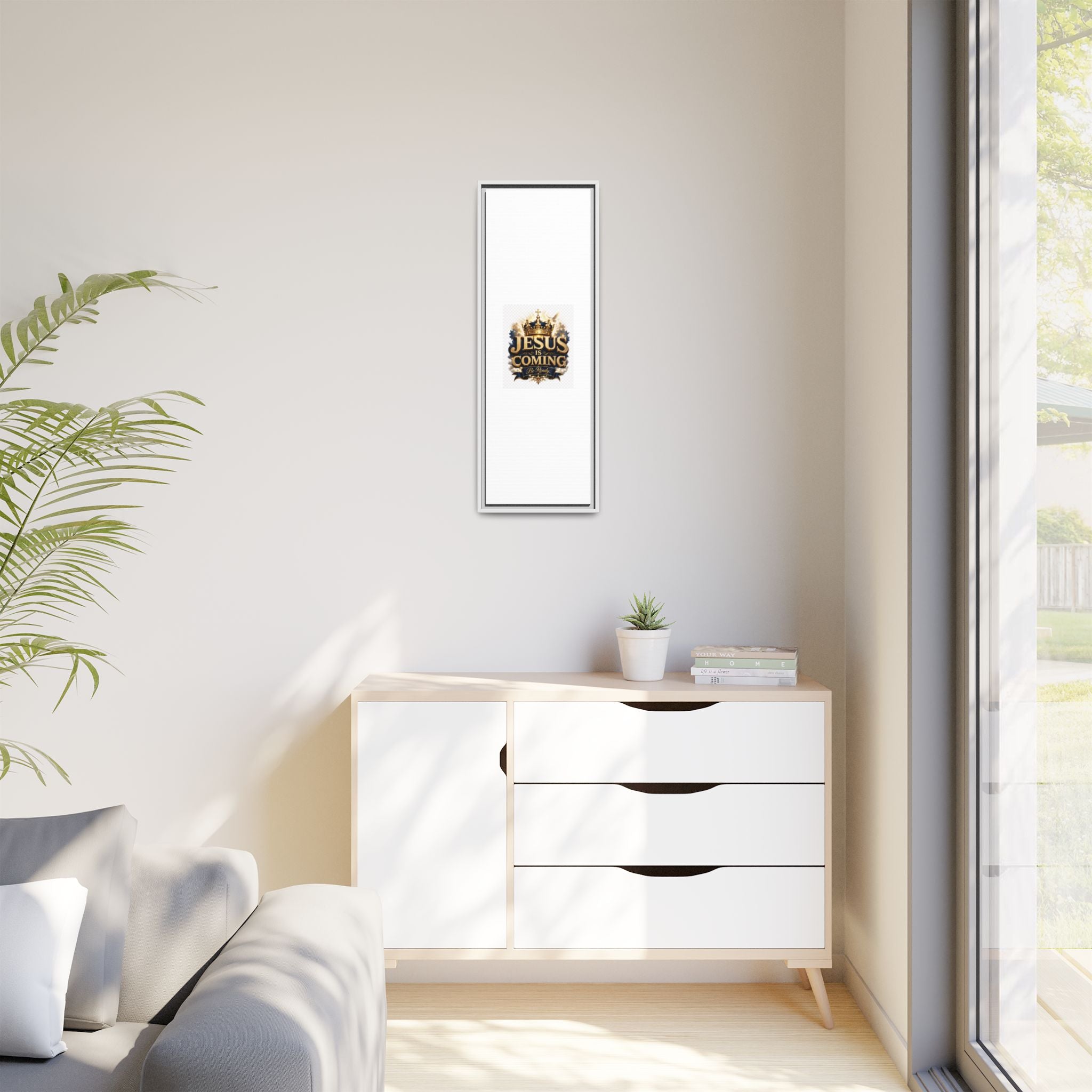 Framed Matte Canvas — "Jesus Is Coming" Gold Crown Christian Wall Art