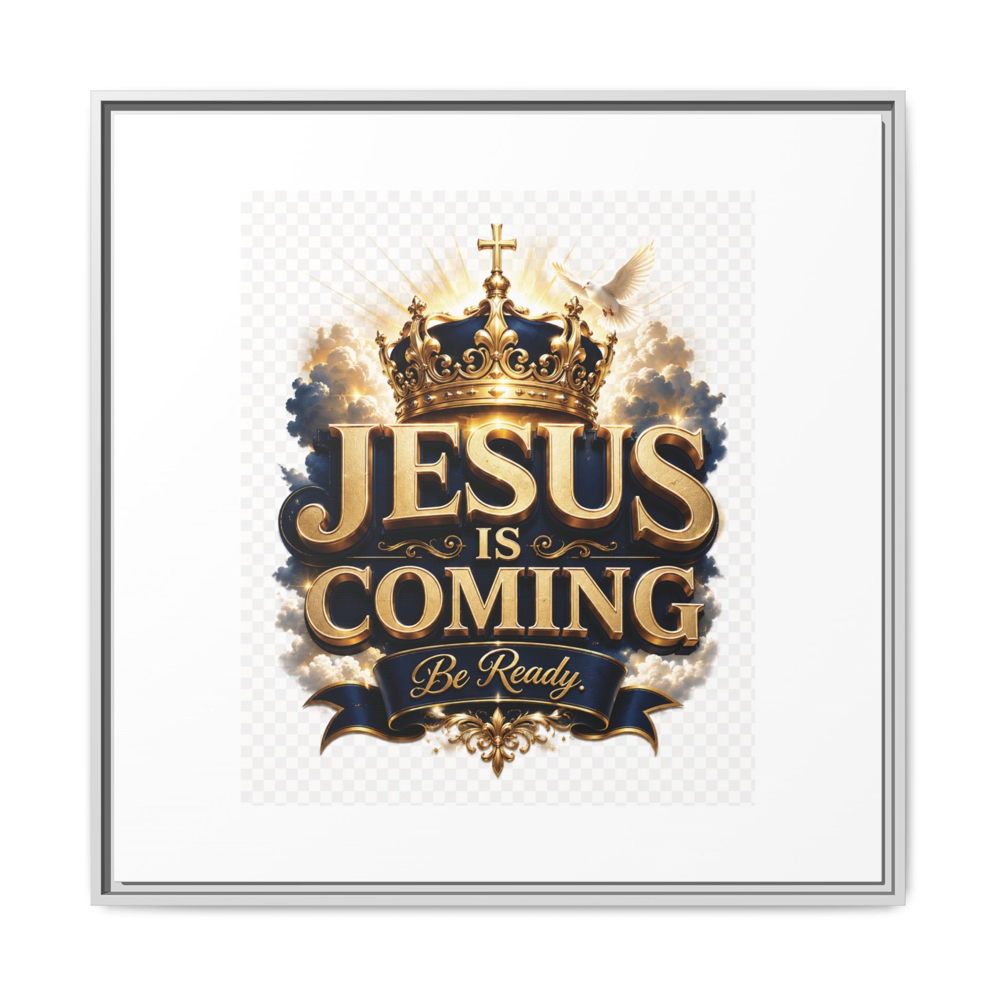 Framed Matte Canvas — "Jesus Is Coming" Gold Crown Christian Wall Art