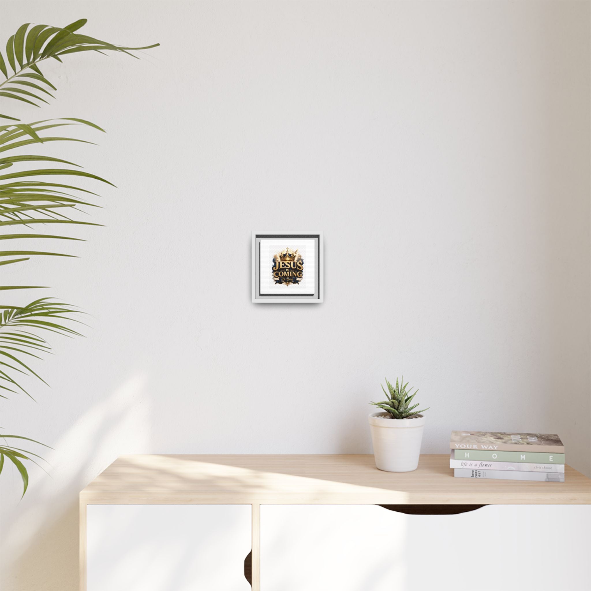 Framed Matte Canvas — "Jesus Is Coming" Gold Crown Christian Wall Art