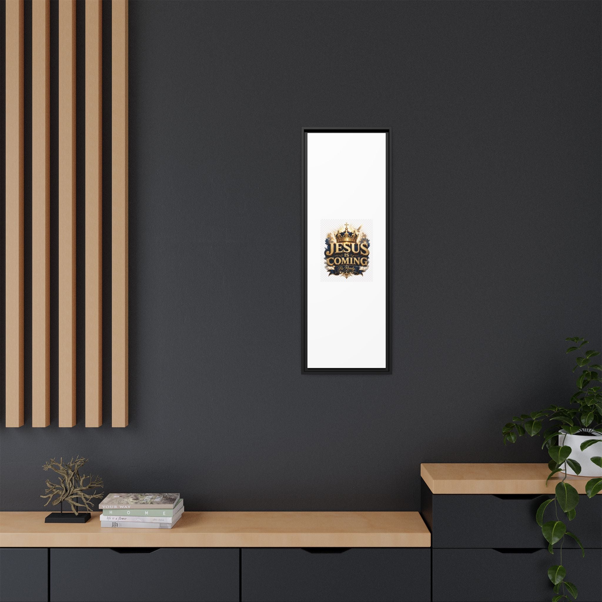 Framed Matte Canvas — "Jesus Is Coming" Gold Crown Christian Wall Art