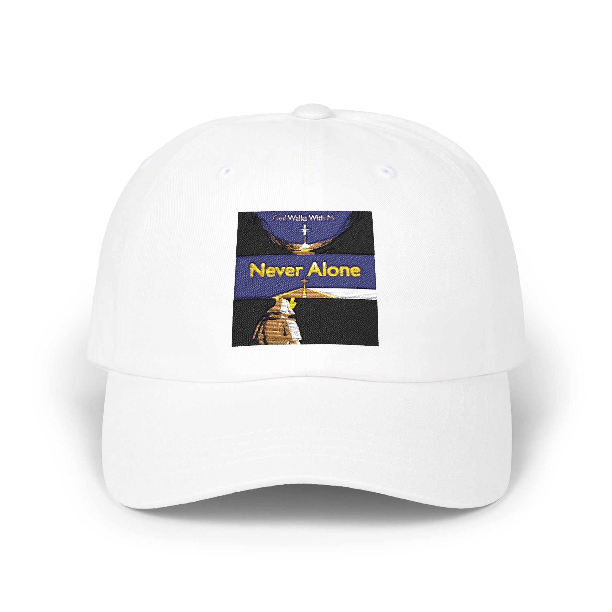 Dad Cap — "Never Alone" Dog & Moon Embroidered Baseball Hat
