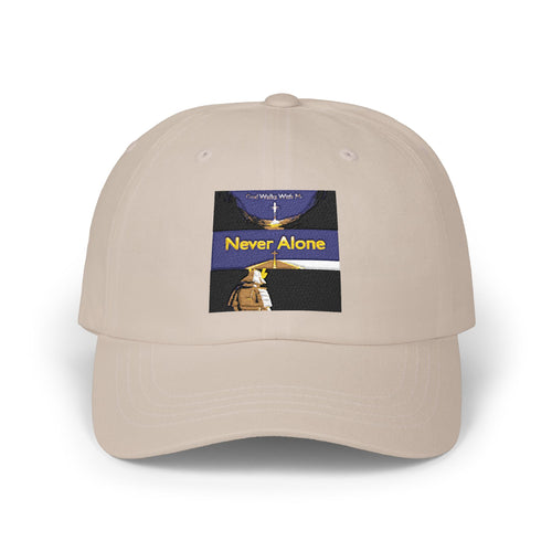 Dad Cap — "Never Alone" Dog & Moon Embroidered Baseball Hat