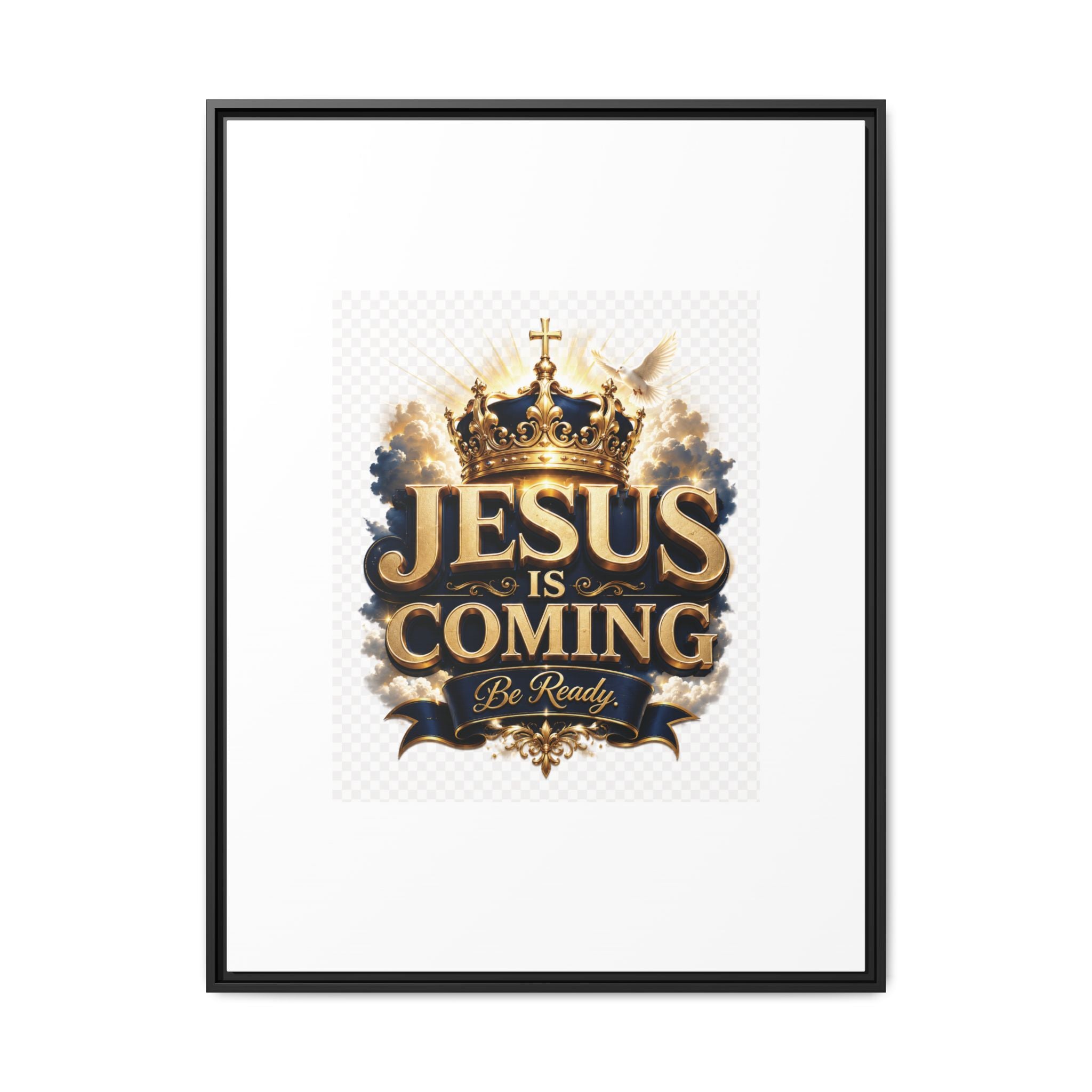 Framed Matte Canvas — "Jesus Is Coming" Gold Crown Christian Wall Art