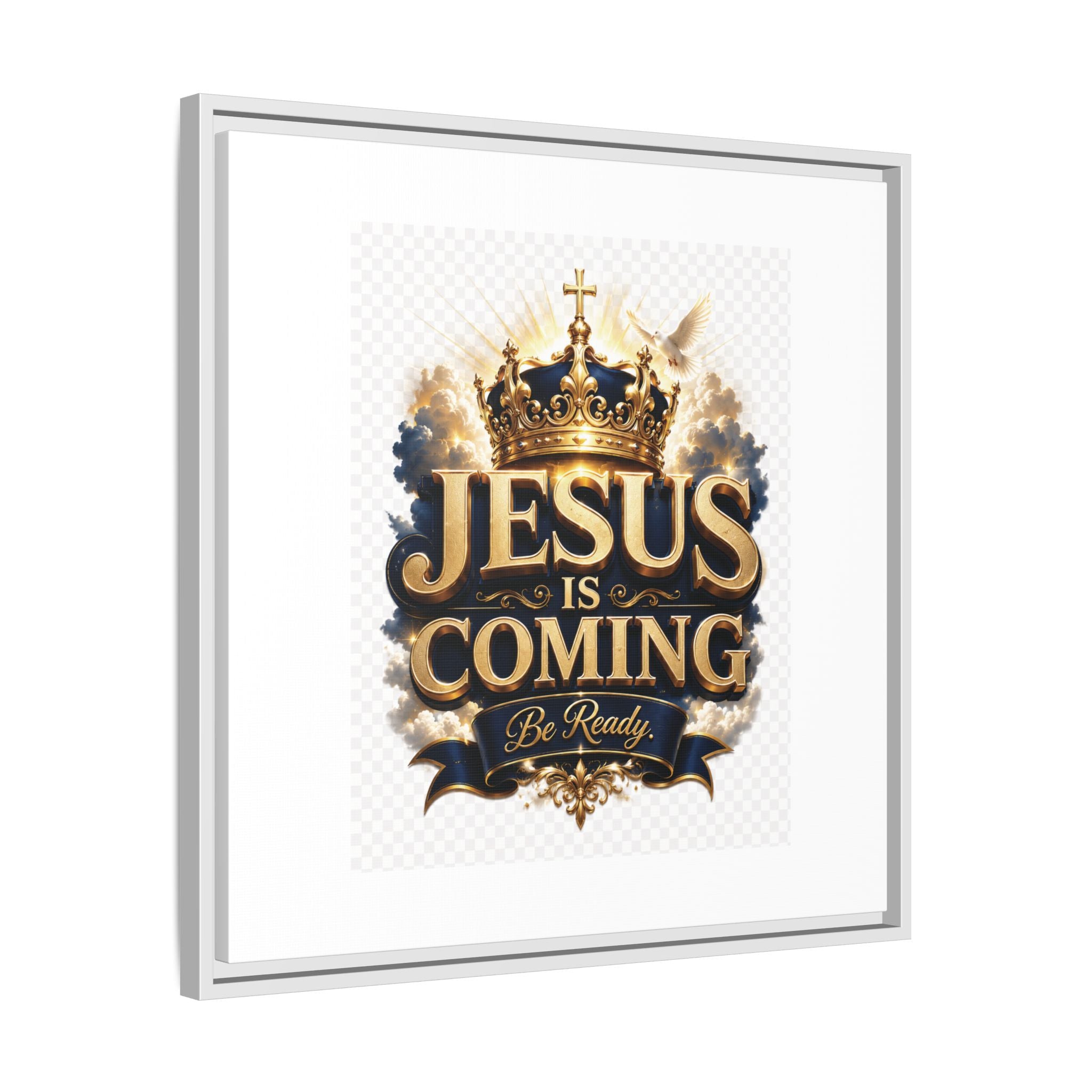 Framed Matte Canvas — "Jesus Is Coming" Gold Crown Christian Wall Art