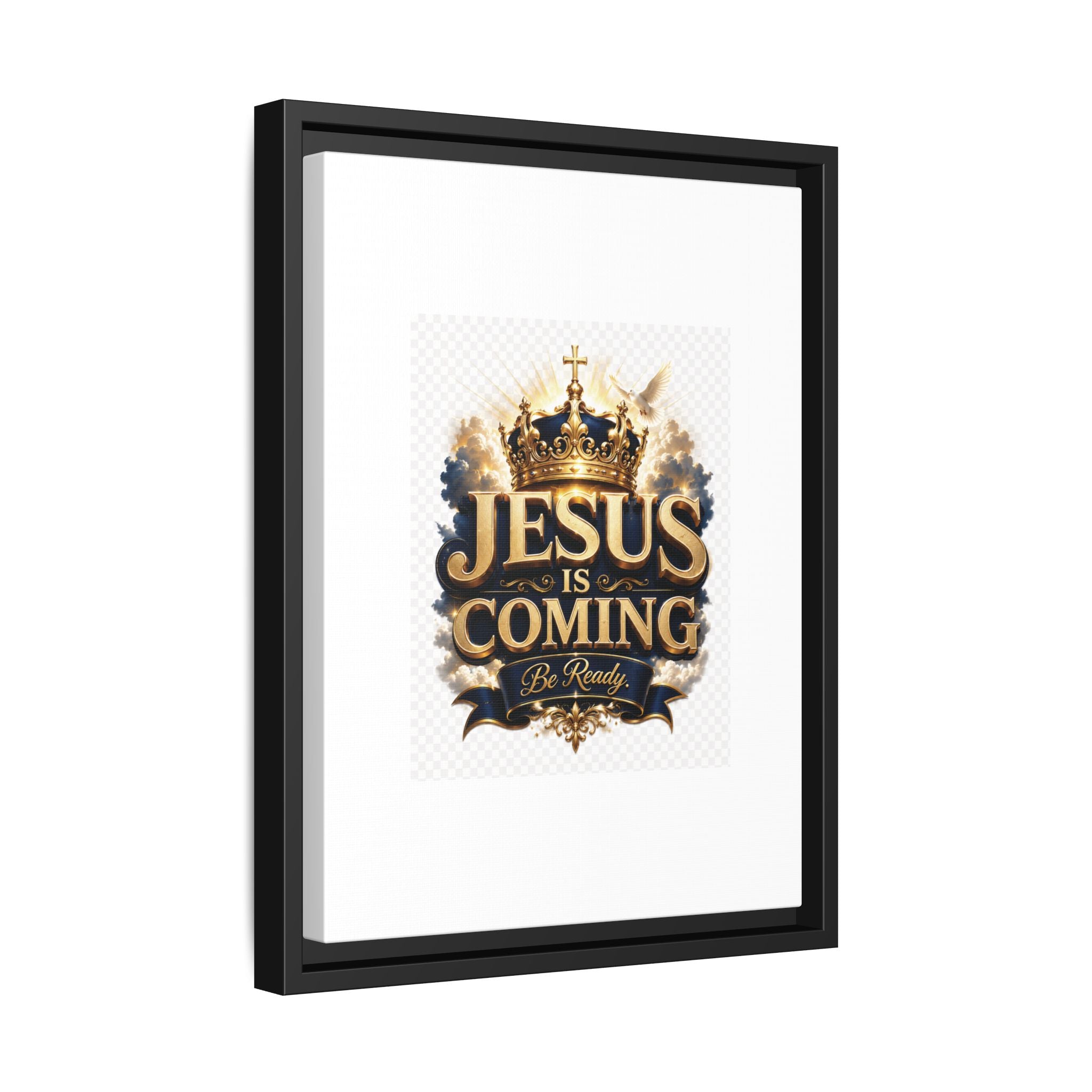 Framed Matte Canvas — "Jesus Is Coming" Gold Crown Christian Wall Art