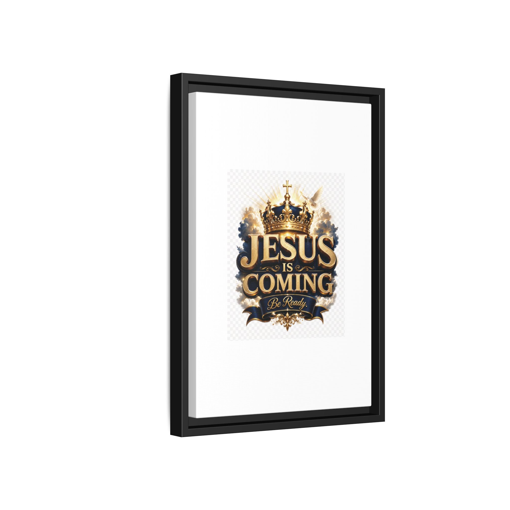 Framed Matte Canvas — "Jesus Is Coming" Gold Crown Christian Wall Art