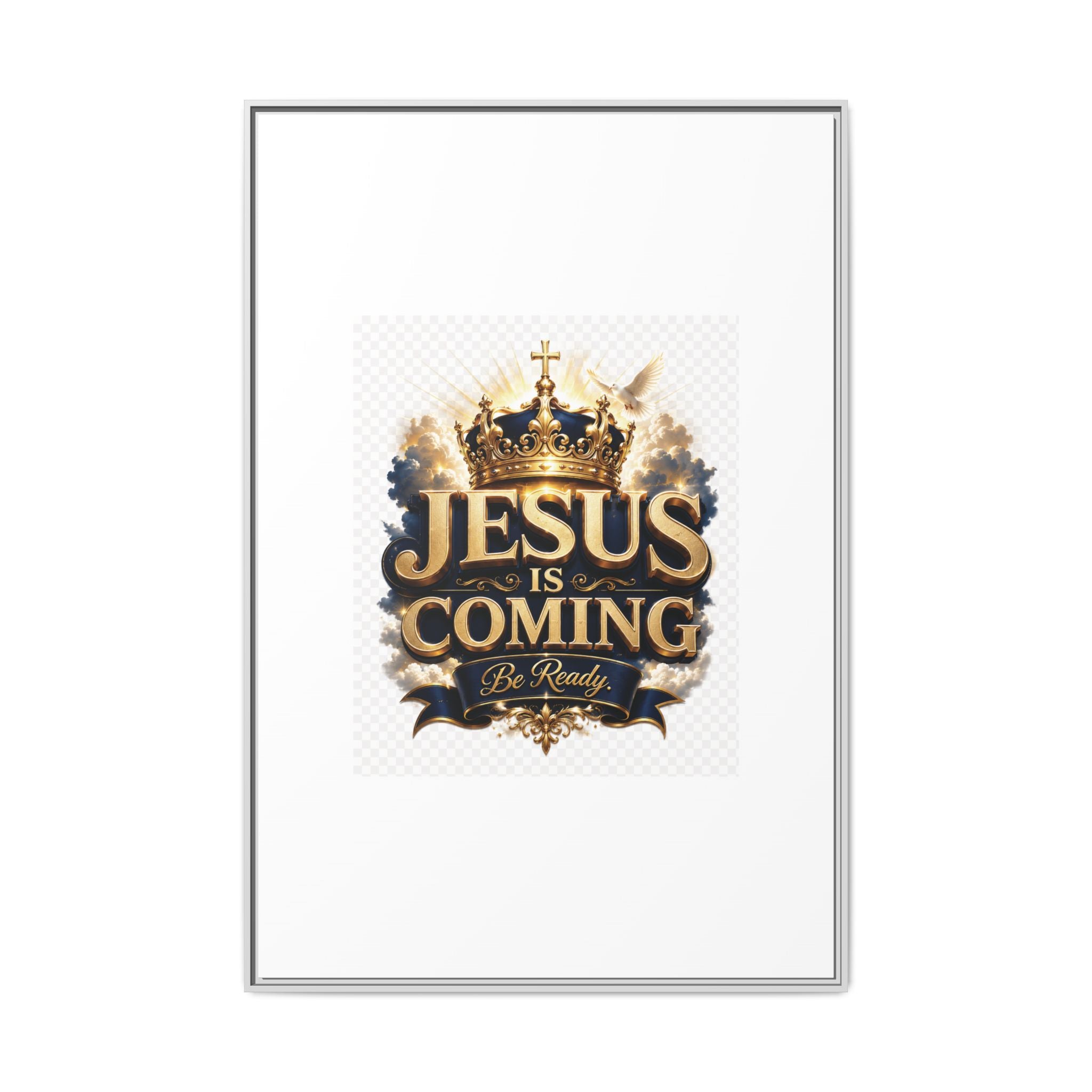 Framed Matte Canvas — "Jesus Is Coming" Gold Crown Christian Wall Art