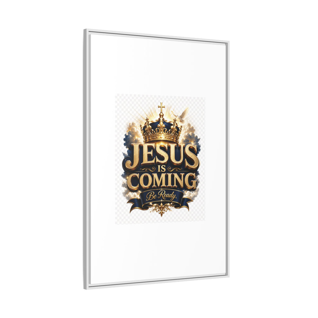 Framed Matte Canvas — "Jesus Is Coming" Gold Crown Christian Wall Art