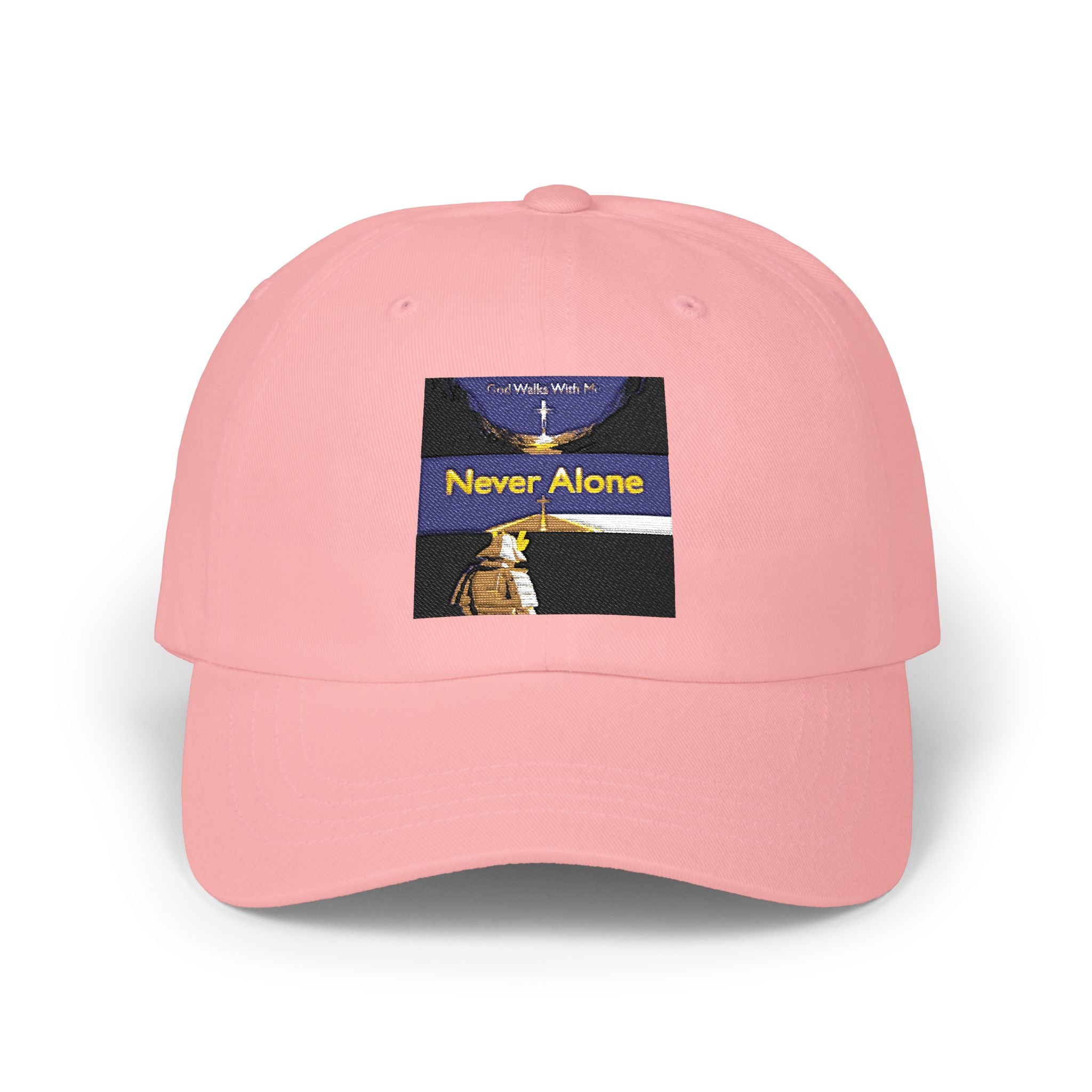 Dad Cap — "Never Alone" Dog & Moon Embroidered Baseball Hat