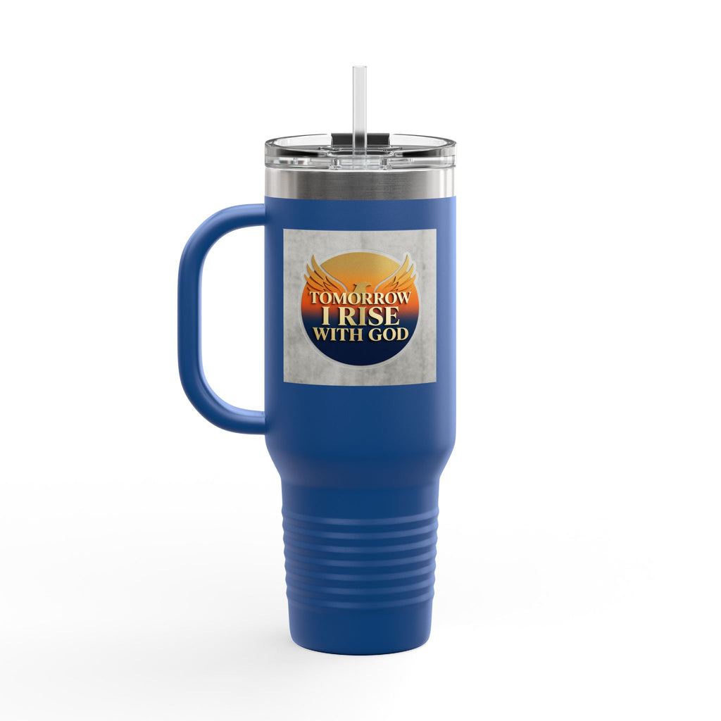Insulated Travel Mug 40oz — "Tomorrow I Rise With God" Sunrise Faith Tumbler