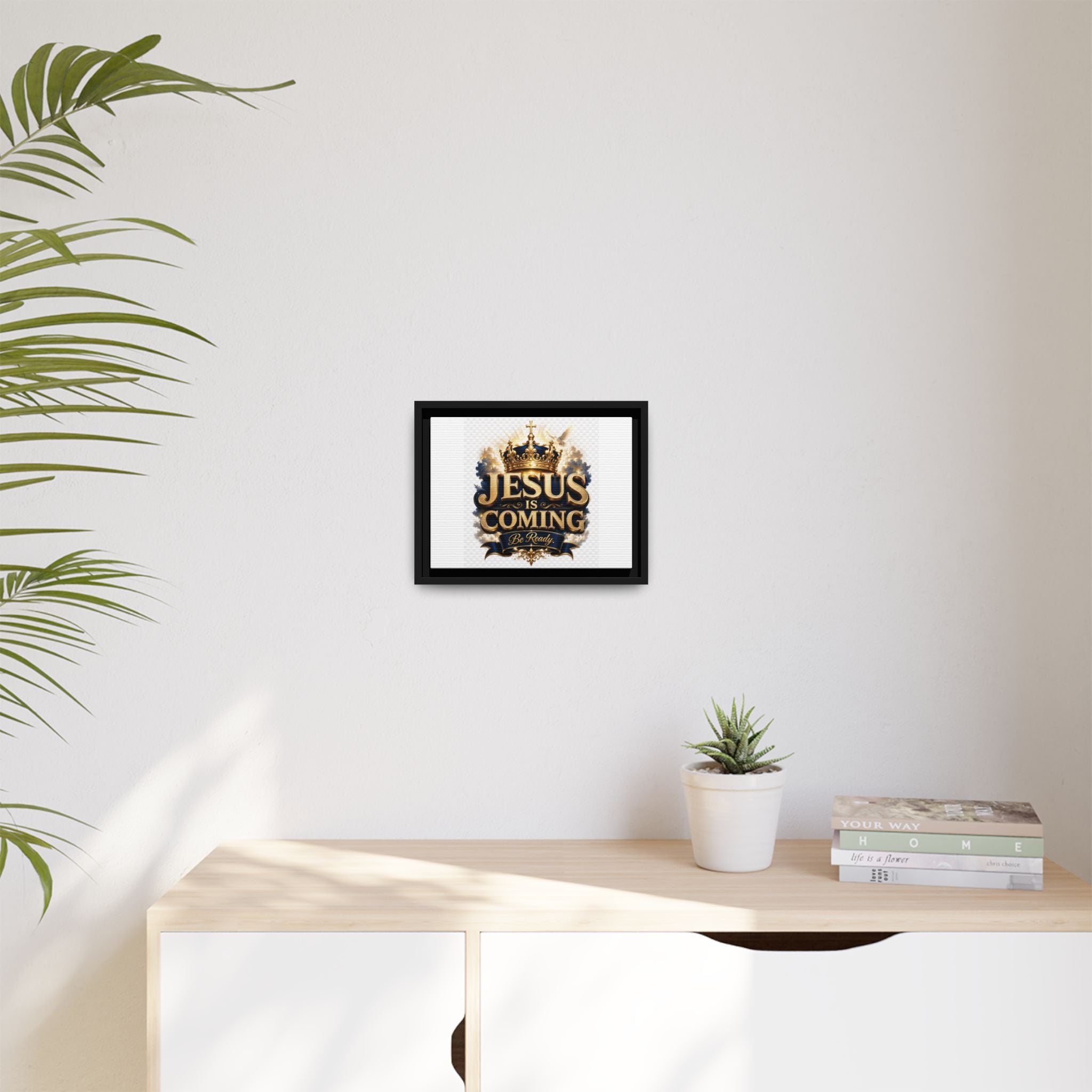Framed Matte Canvas — "Jesus Is Coming" Gold Crown Christian Wall Art