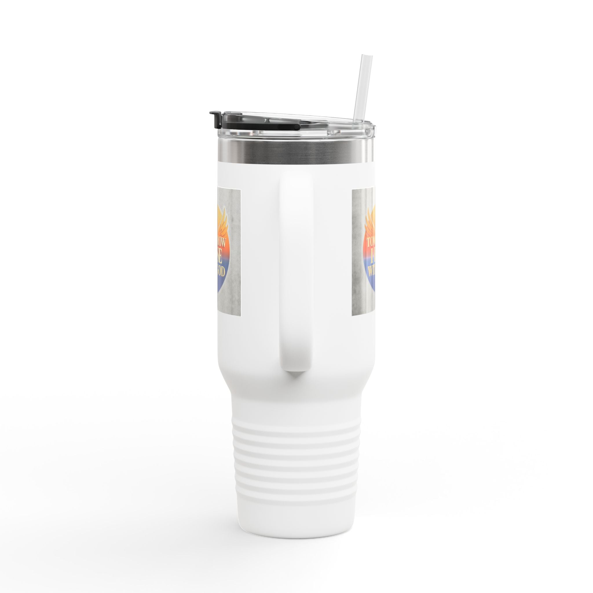 Insulated Travel Mug 40oz — "Tomorrow I Rise With God" Sunrise Faith Tumbler