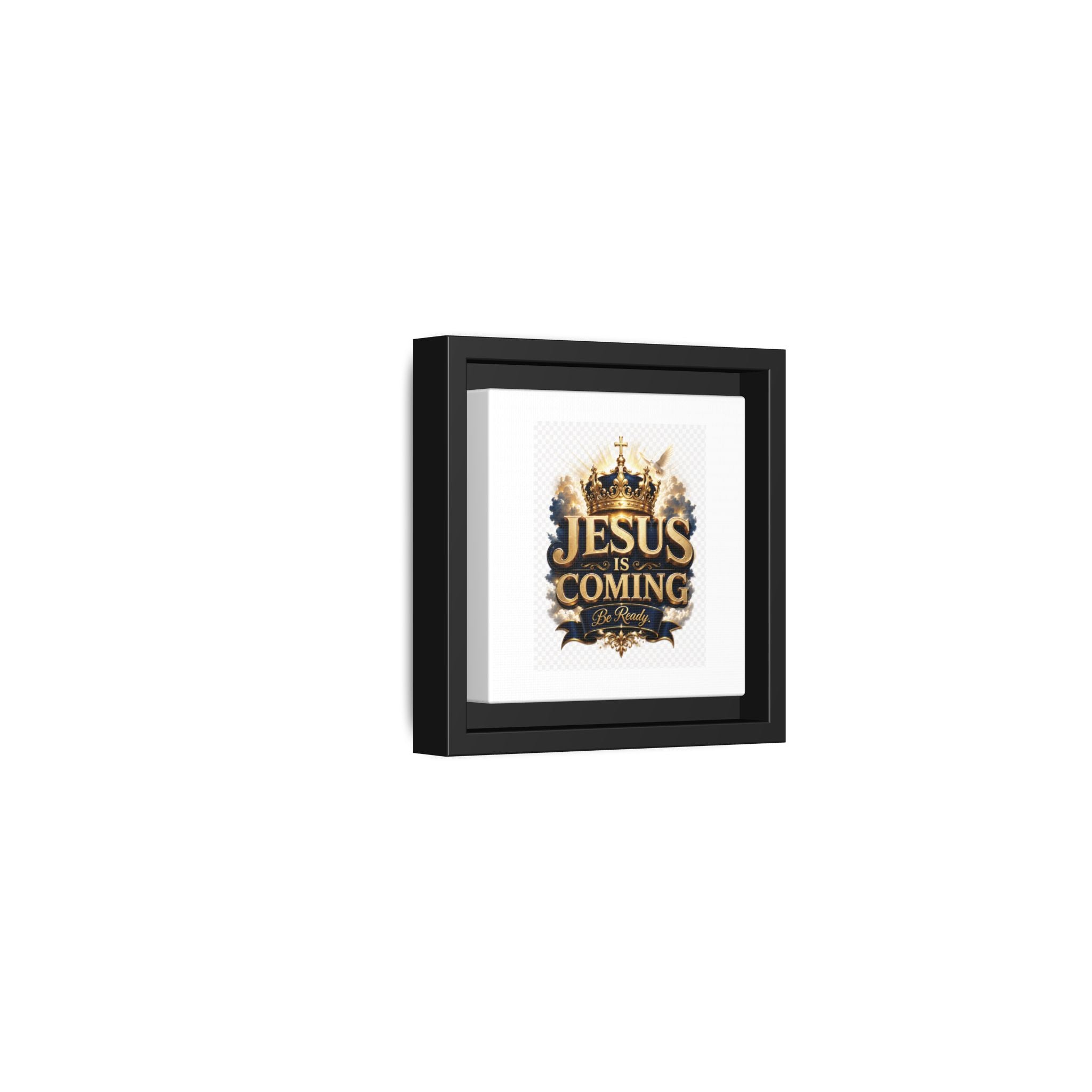 Framed Matte Canvas — "Jesus Is Coming" Gold Crown Christian Wall Art