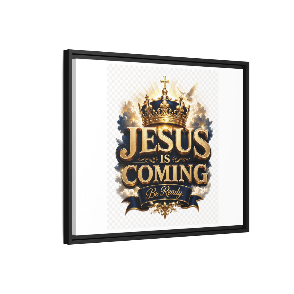 Framed Matte Canvas — "Jesus Is Coming" Gold Crown Christian Wall Art