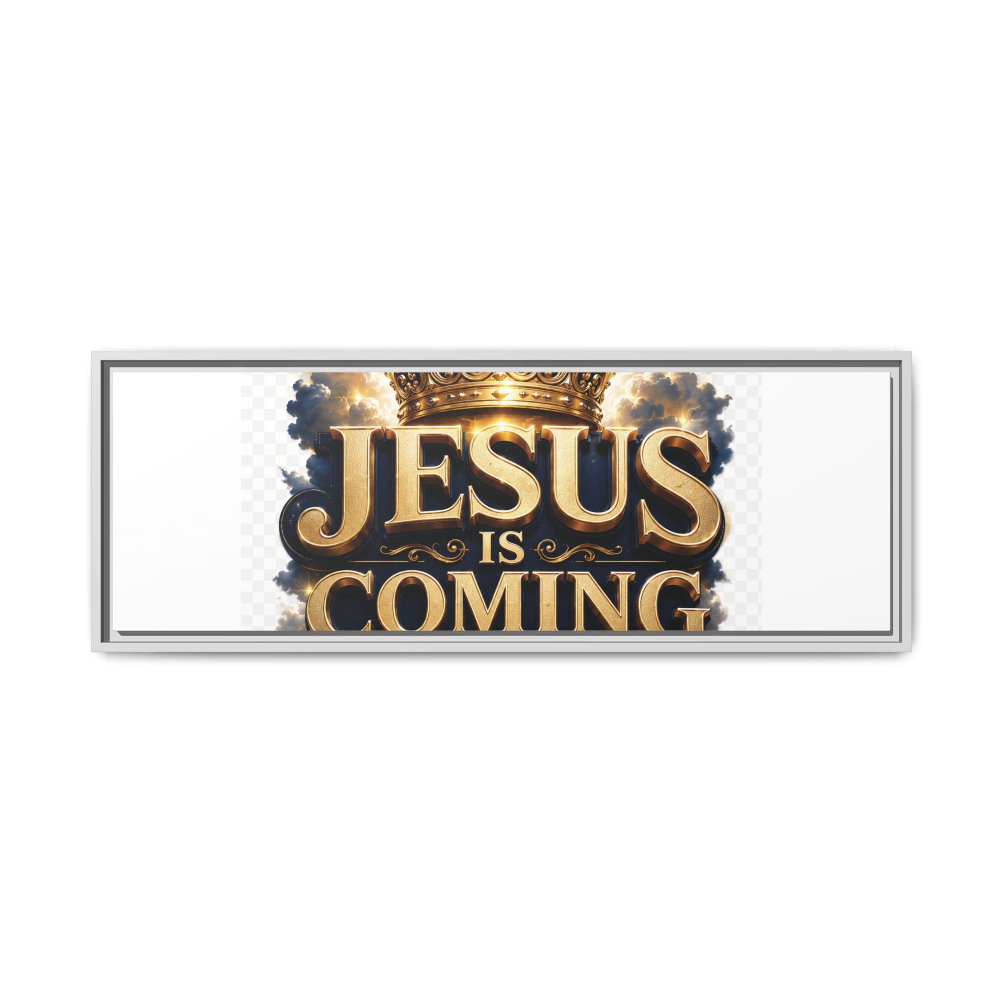 Framed Matte Canvas — "Jesus Is Coming" Gold Crown Christian Wall Art