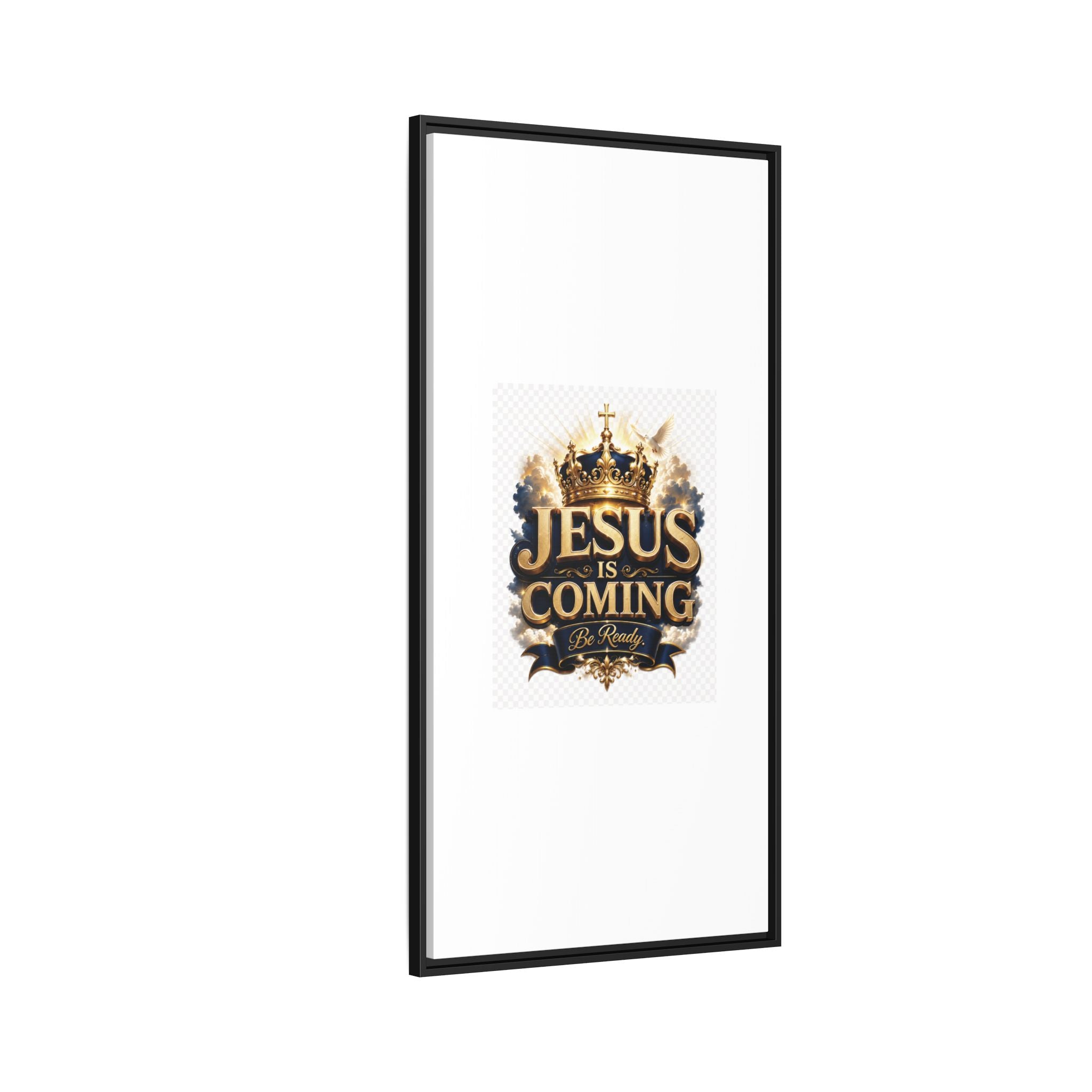 Framed Matte Canvas — "Jesus Is Coming" Gold Crown Christian Wall Art