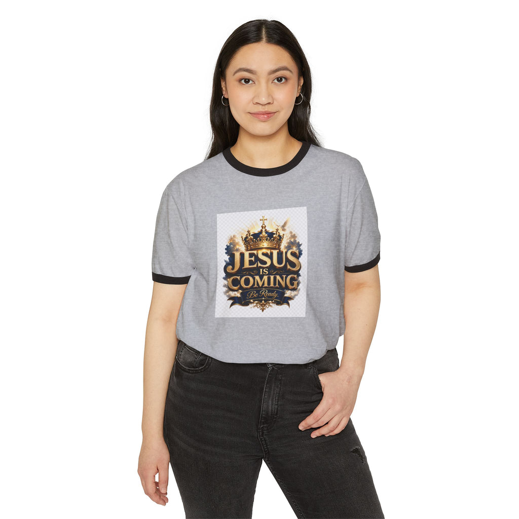 Jesus Is Coming Ringer T-Shirt — Christian Faith Graphic Tee