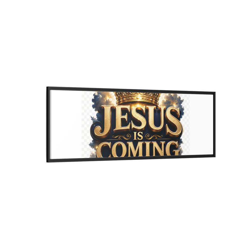 Framed Matte Canvas — "Jesus Is Coming" Gold Crown Christian Wall Art