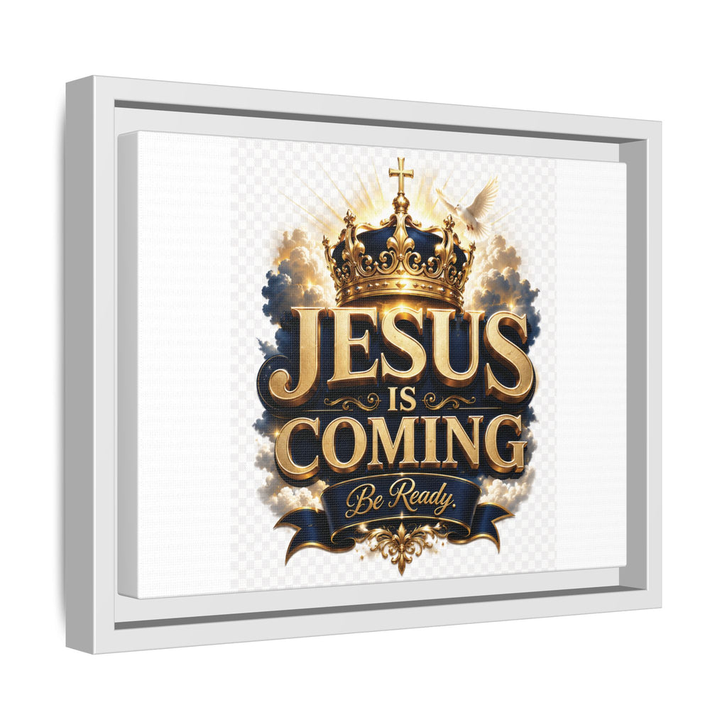 Framed Matte Canvas — "Jesus Is Coming" Gold Crown Christian Wall Art