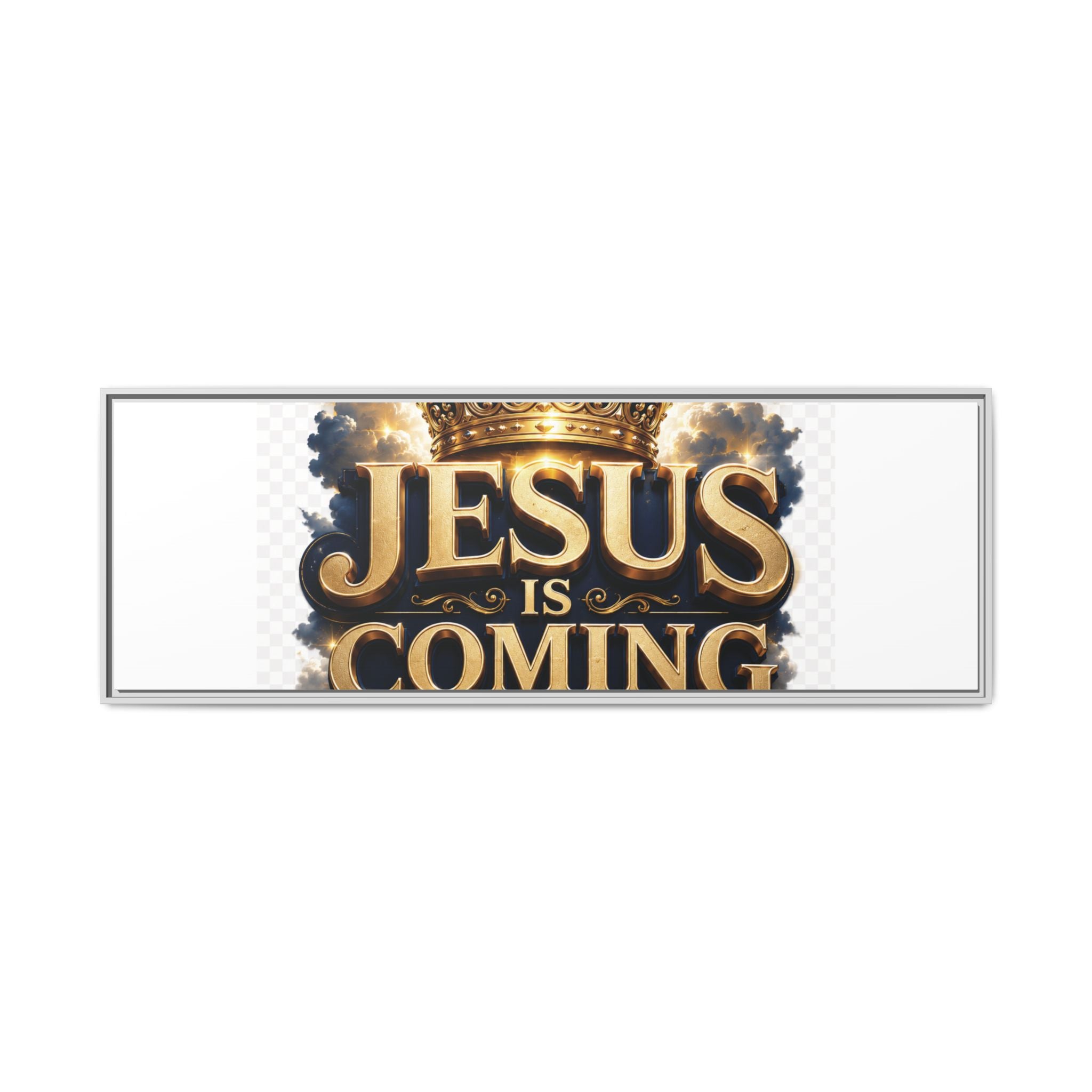 Framed Matte Canvas — "Jesus Is Coming" Gold Crown Christian Wall Art