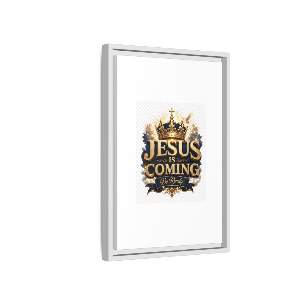 Framed Matte Canvas — "Jesus Is Coming" Gold Crown Christian Wall Art