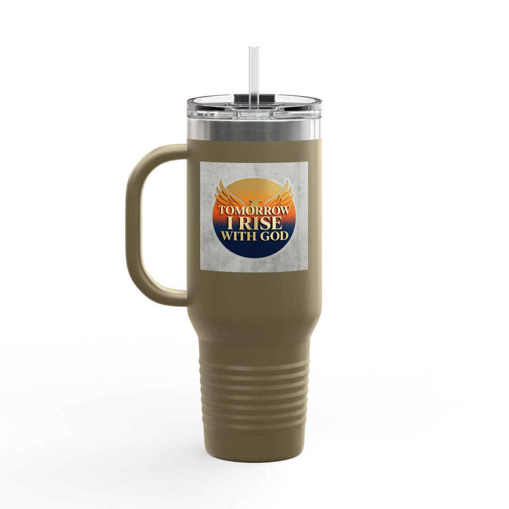 Insulated Travel Mug 40oz — "Tomorrow I Rise With God" Sunrise Faith Tumbler
