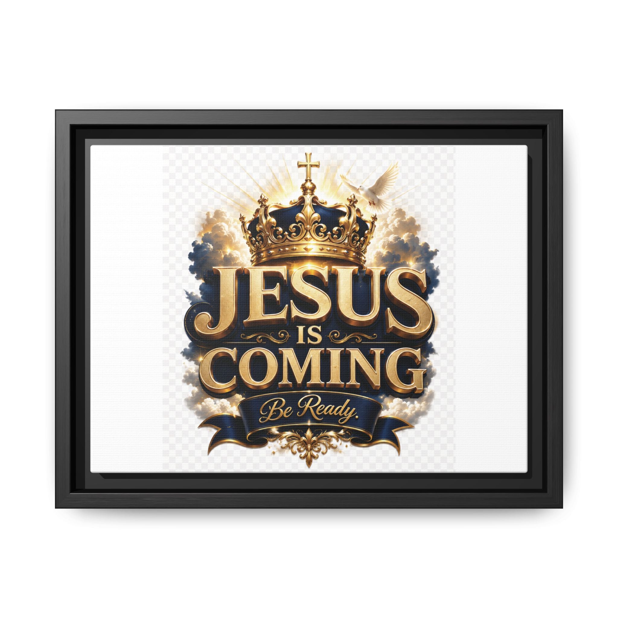 Framed Matte Canvas — "Jesus Is Coming" Gold Crown Christian Wall Art