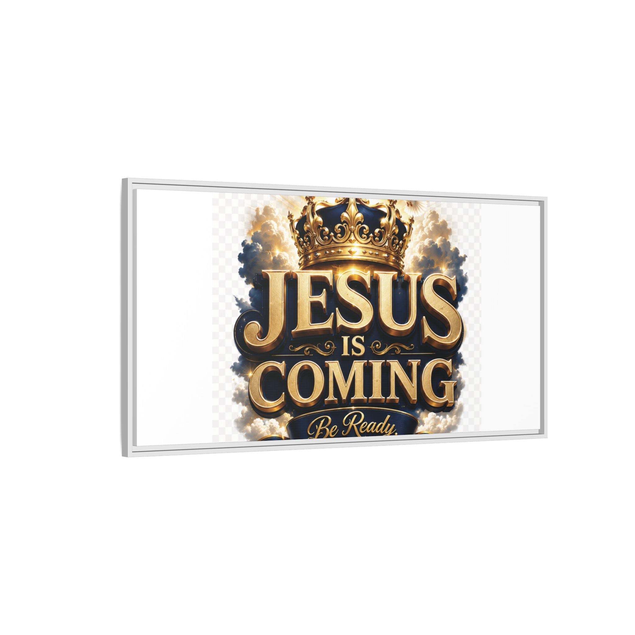 Framed Matte Canvas — "Jesus Is Coming" Gold Crown Christian Wall Art