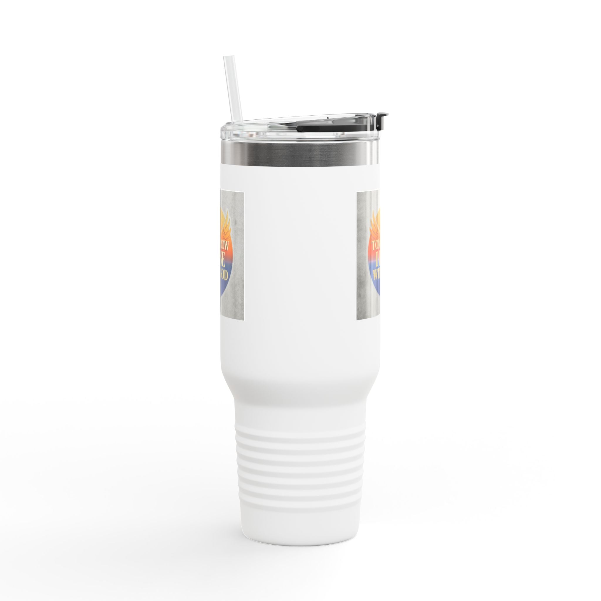 Insulated Travel Mug 40oz — "Tomorrow I Rise With God" Sunrise Faith Tumbler