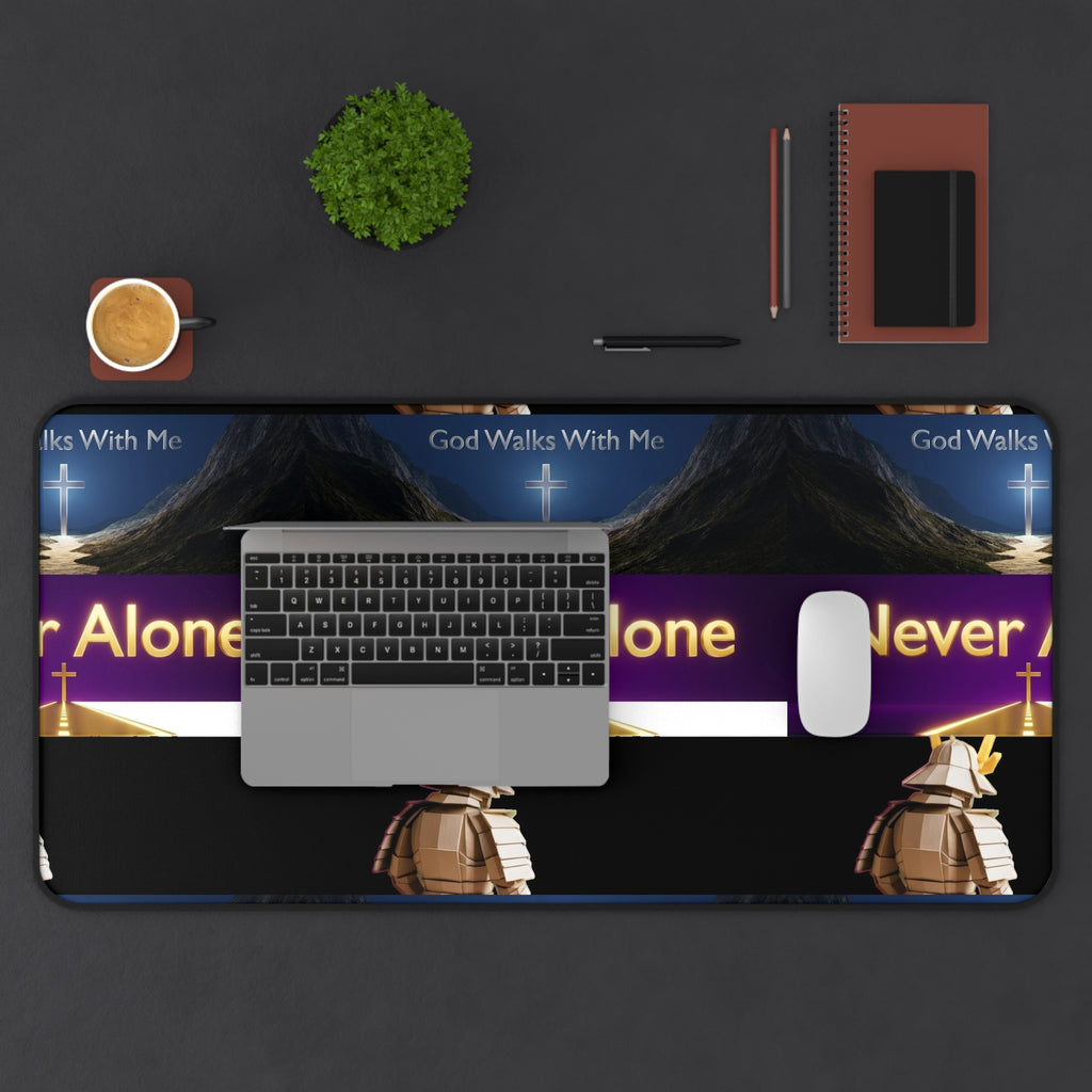 Never Alone Desk Mat — Christian Faith Prayer Desk Mat with Cross & Shepherd Design