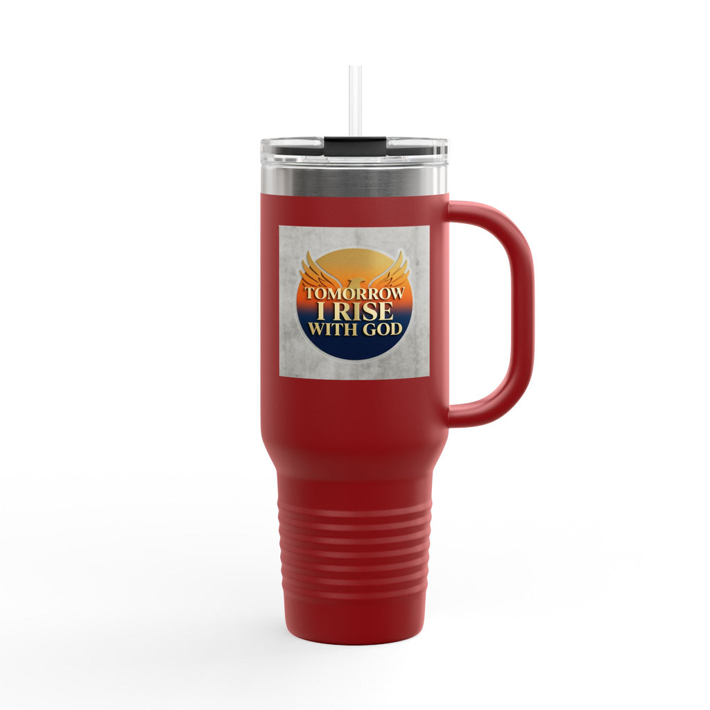 Insulated Travel Mug 40oz — "Tomorrow I Rise With God" Sunrise Faith Tumbler