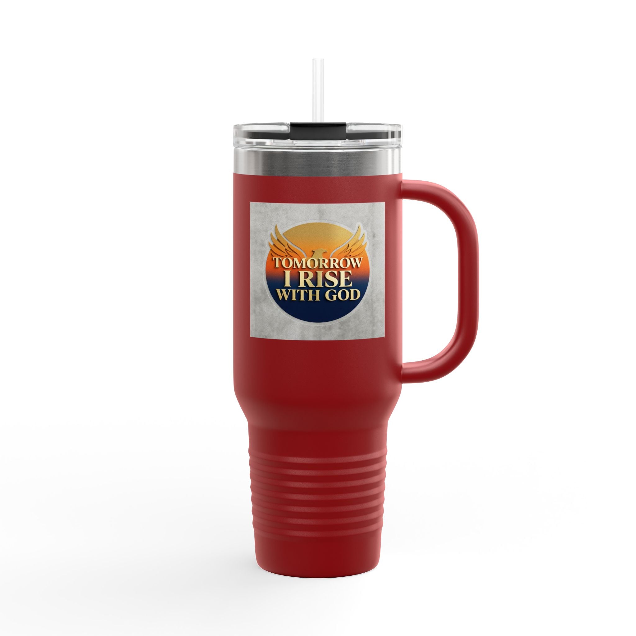 Insulated Travel Mug 40oz — "Tomorrow I Rise With God" Sunrise Faith Tumbler
