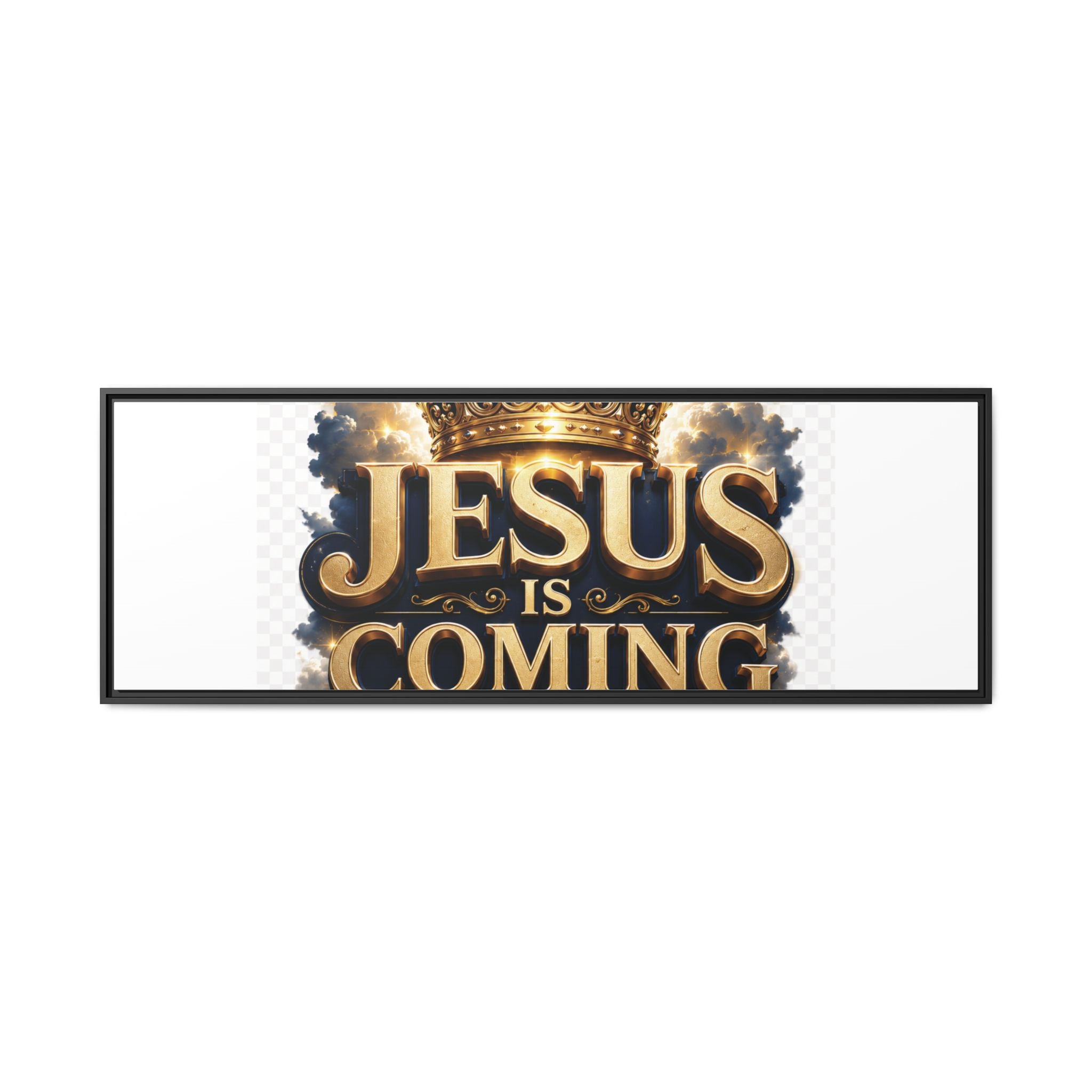 Framed Matte Canvas — "Jesus Is Coming" Gold Crown Christian Wall Art