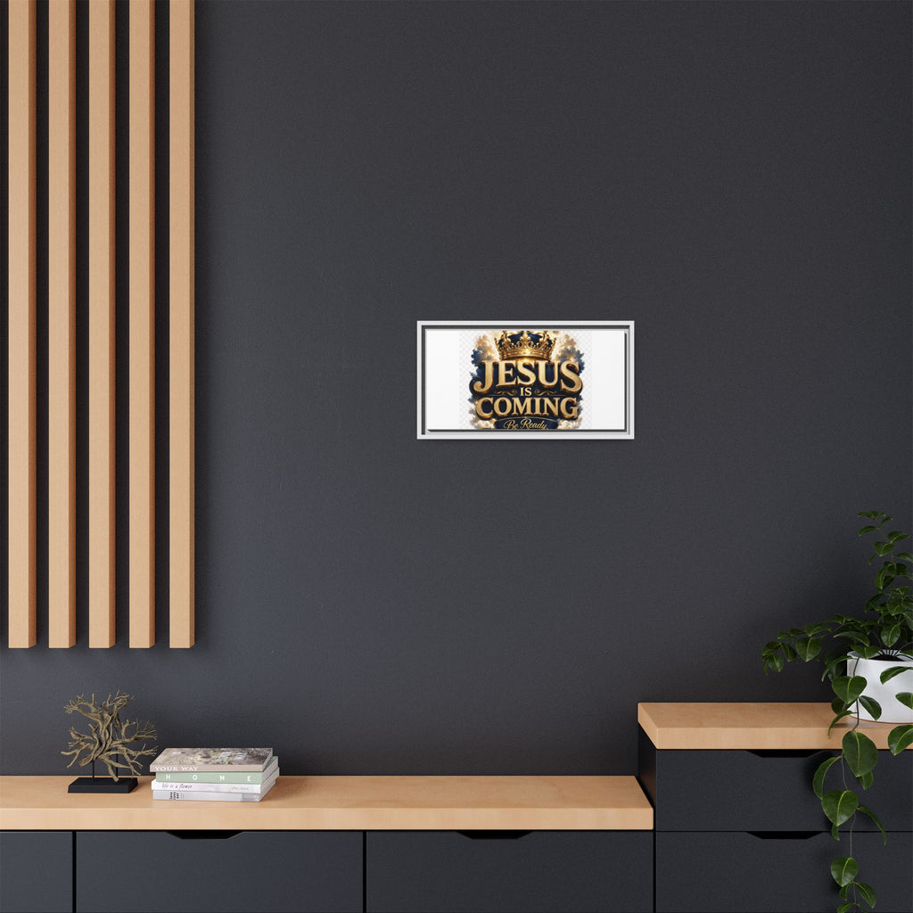 Framed Matte Canvas — "Jesus Is Coming" Gold Crown Christian Wall Art