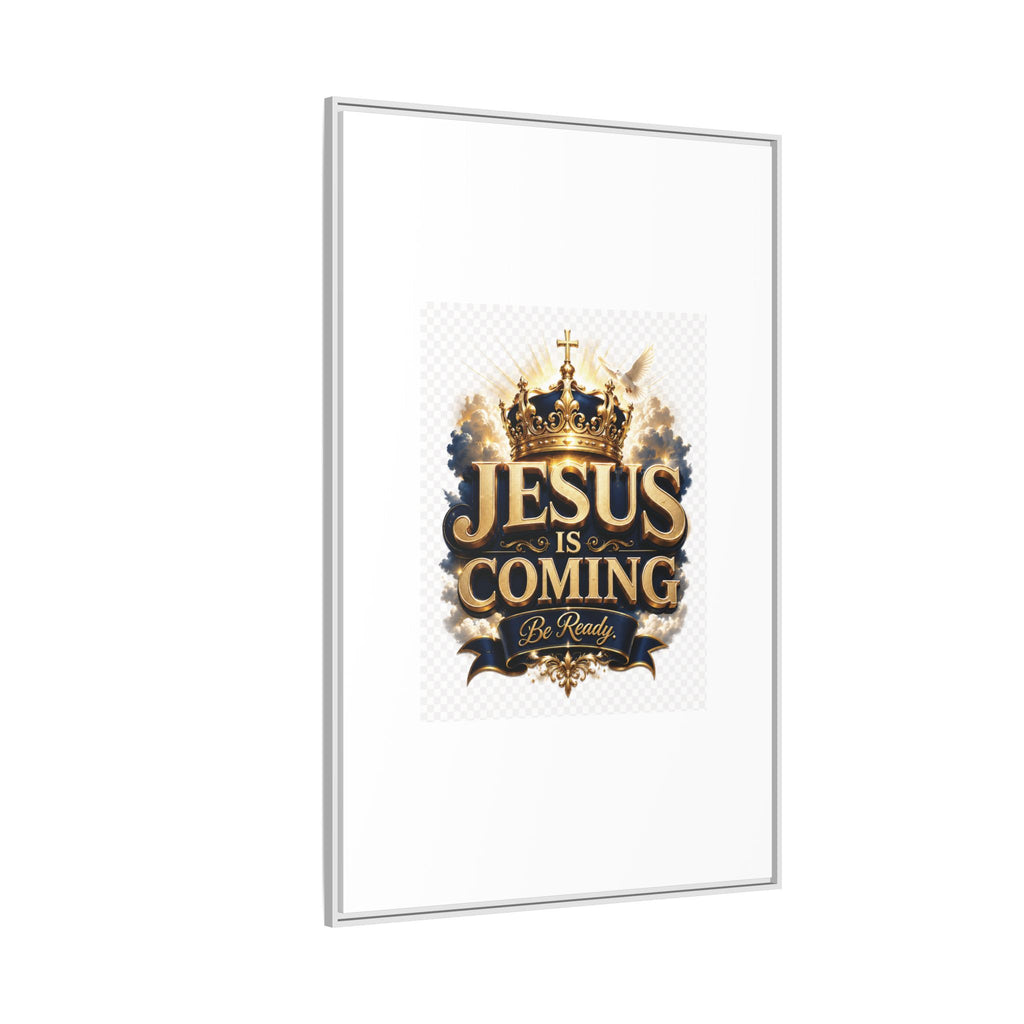 Framed Matte Canvas — "Jesus Is Coming" Gold Crown Christian Wall Art