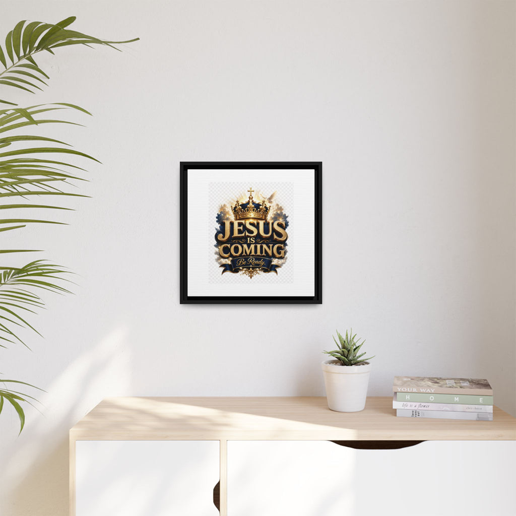 Framed Matte Canvas — "Jesus Is Coming" Gold Crown Christian Wall Art