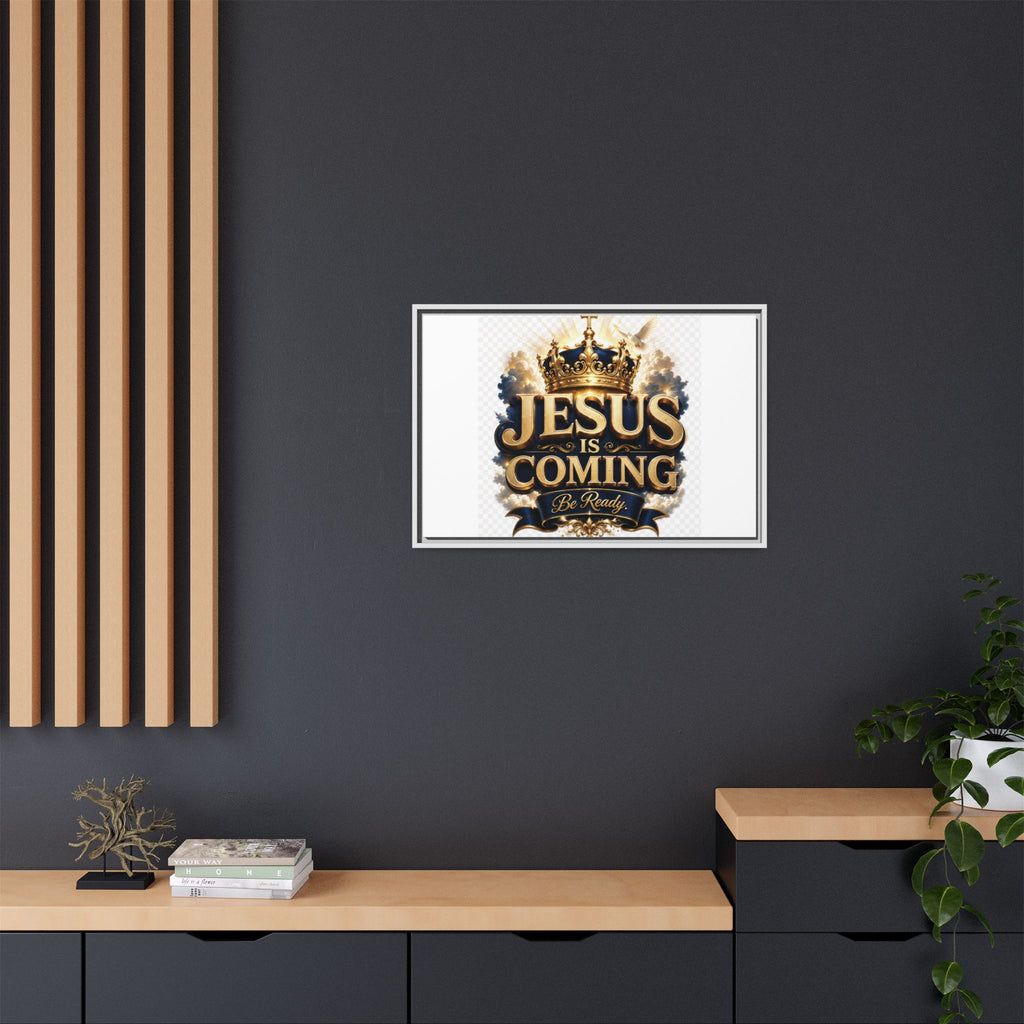 Framed Matte Canvas — "Jesus Is Coming" Gold Crown Christian Wall Art