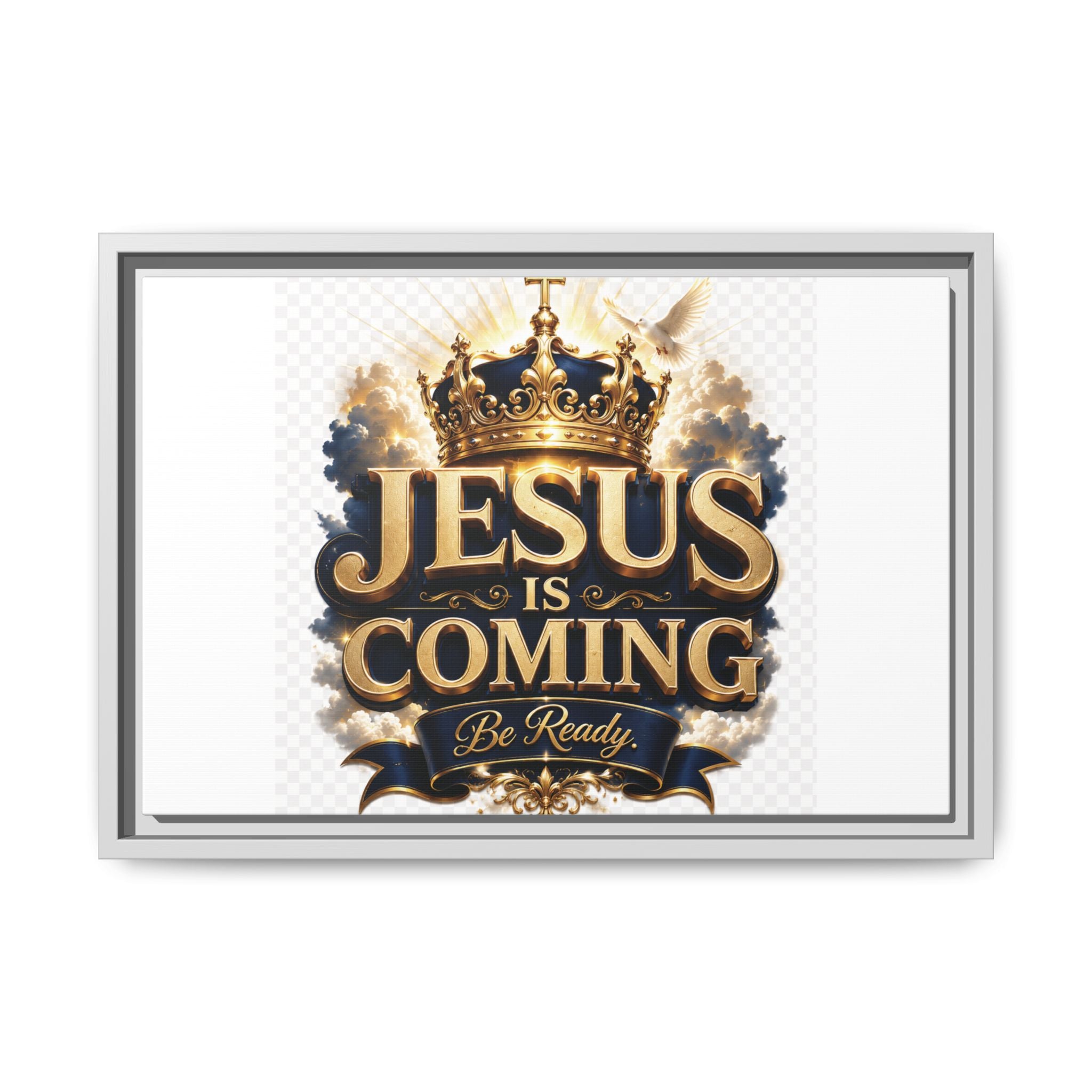 Framed Matte Canvas — "Jesus Is Coming" Gold Crown Christian Wall Art
