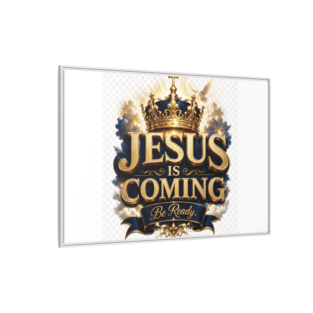 Framed Matte Canvas — "Jesus Is Coming" Gold Crown Christian Wall Art