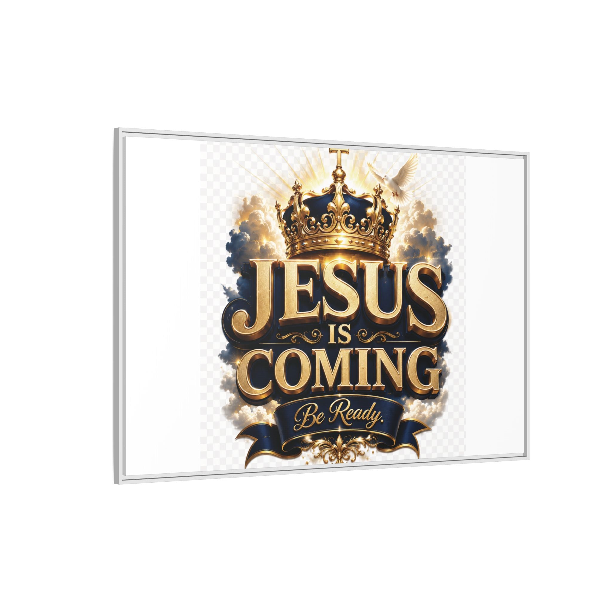 Framed Matte Canvas — "Jesus Is Coming" Gold Crown Christian Wall Art