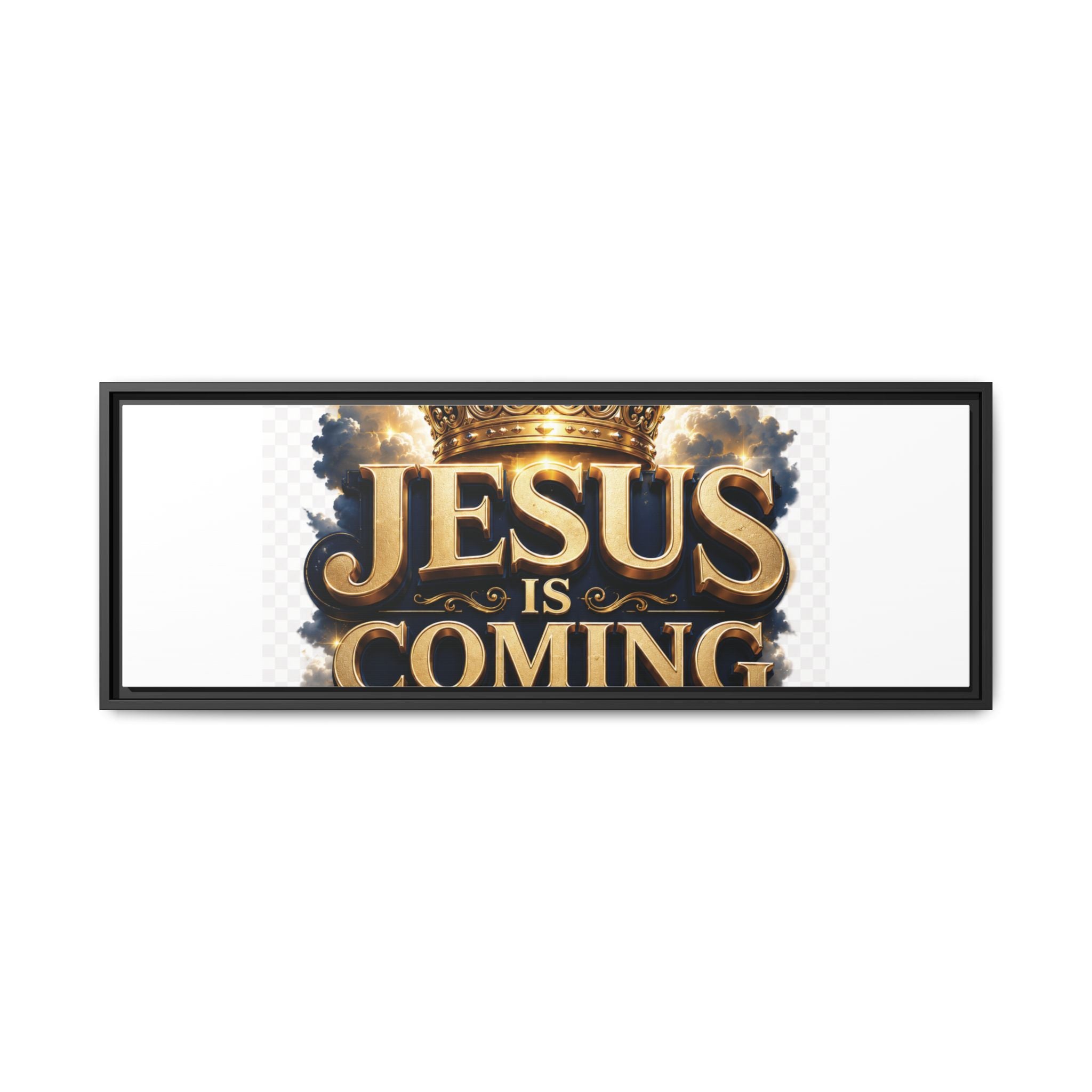 Framed Matte Canvas — "Jesus Is Coming" Gold Crown Christian Wall Art