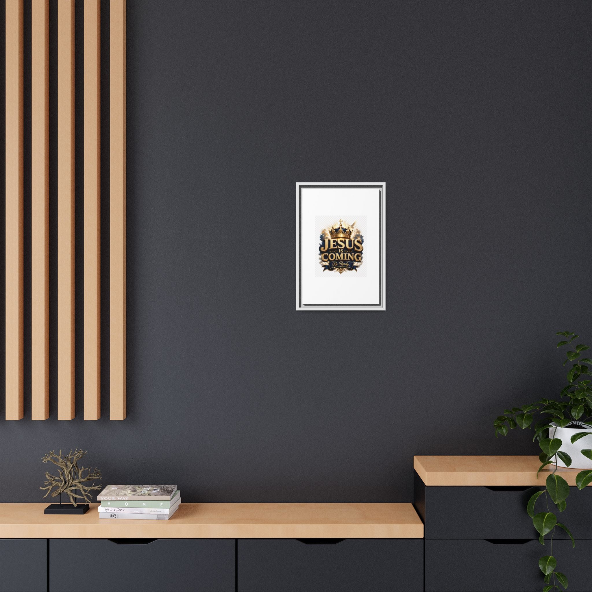 Framed Matte Canvas — "Jesus Is Coming" Gold Crown Christian Wall Art